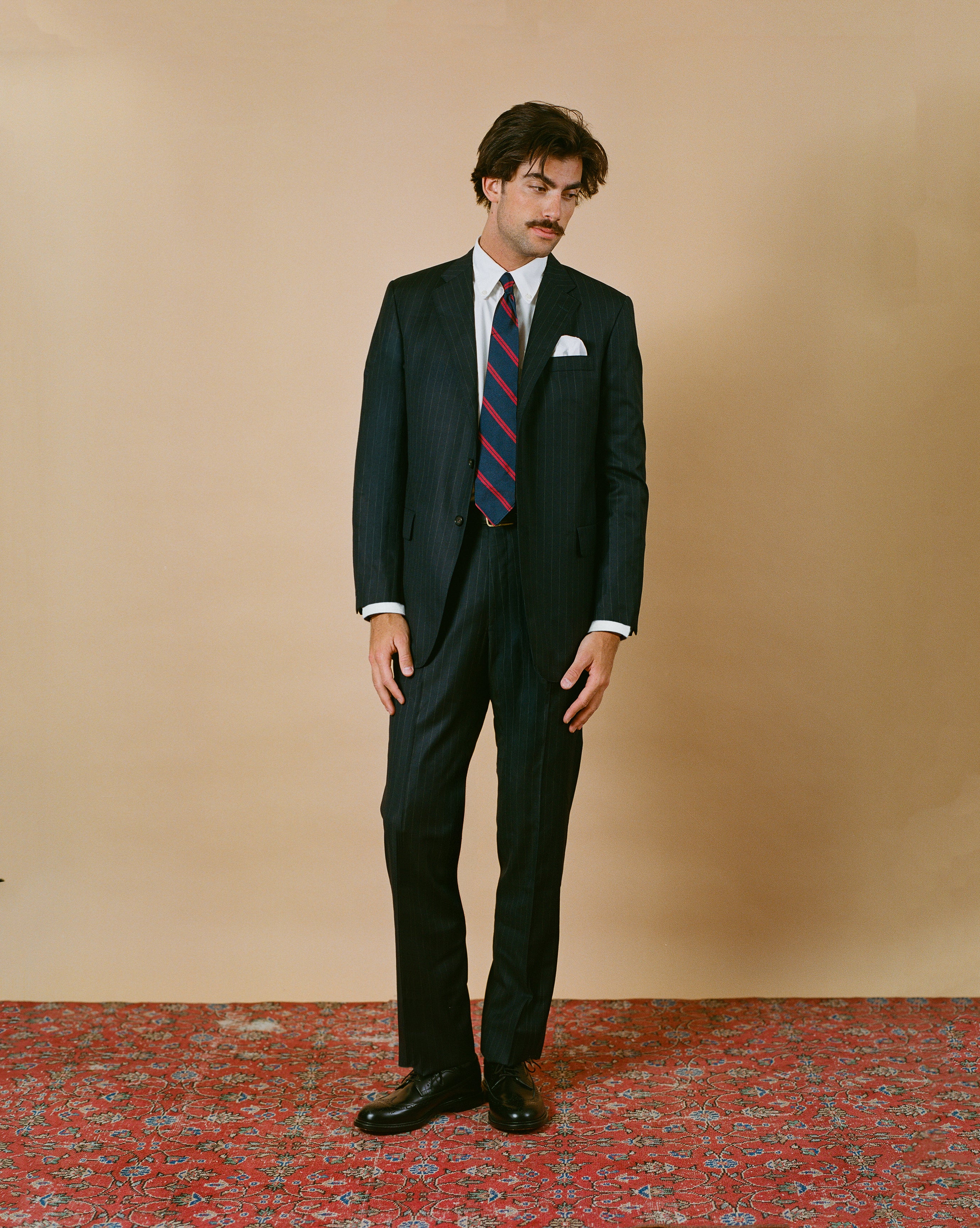 Made-in-USA Navy Chalkstripe Worsted Wool Ivy Model Suit