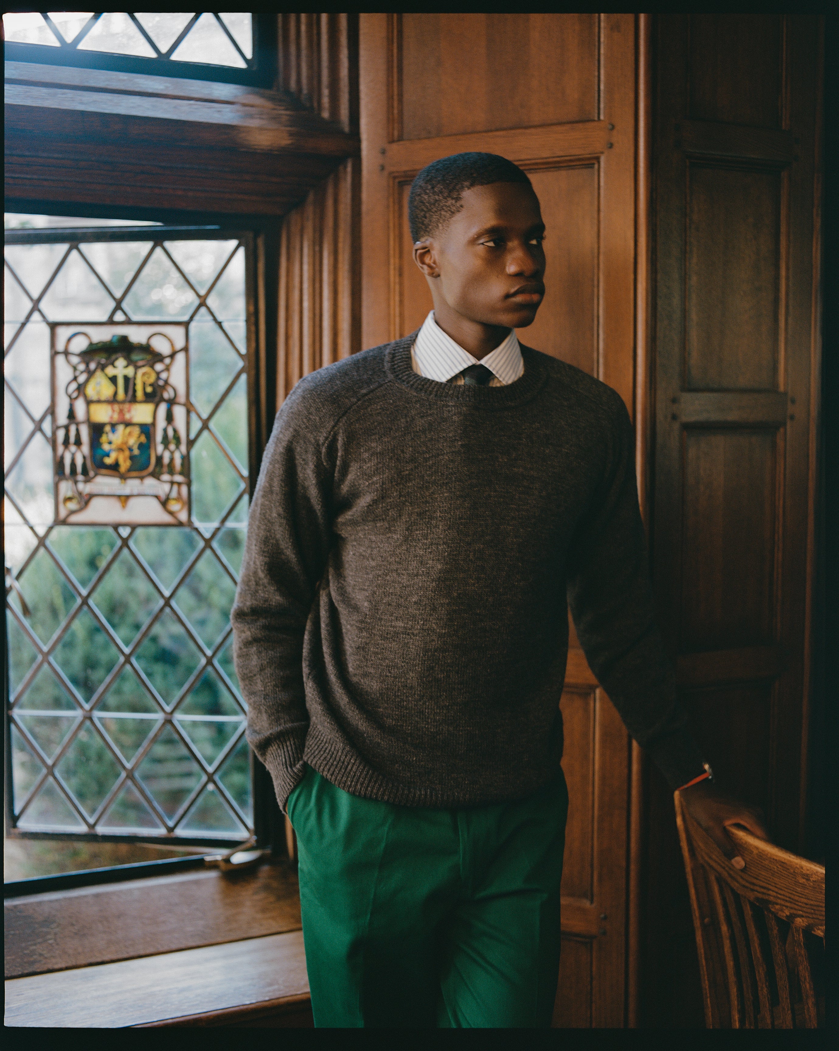 Grey Wool Crewneck Sweater - Trim Fit