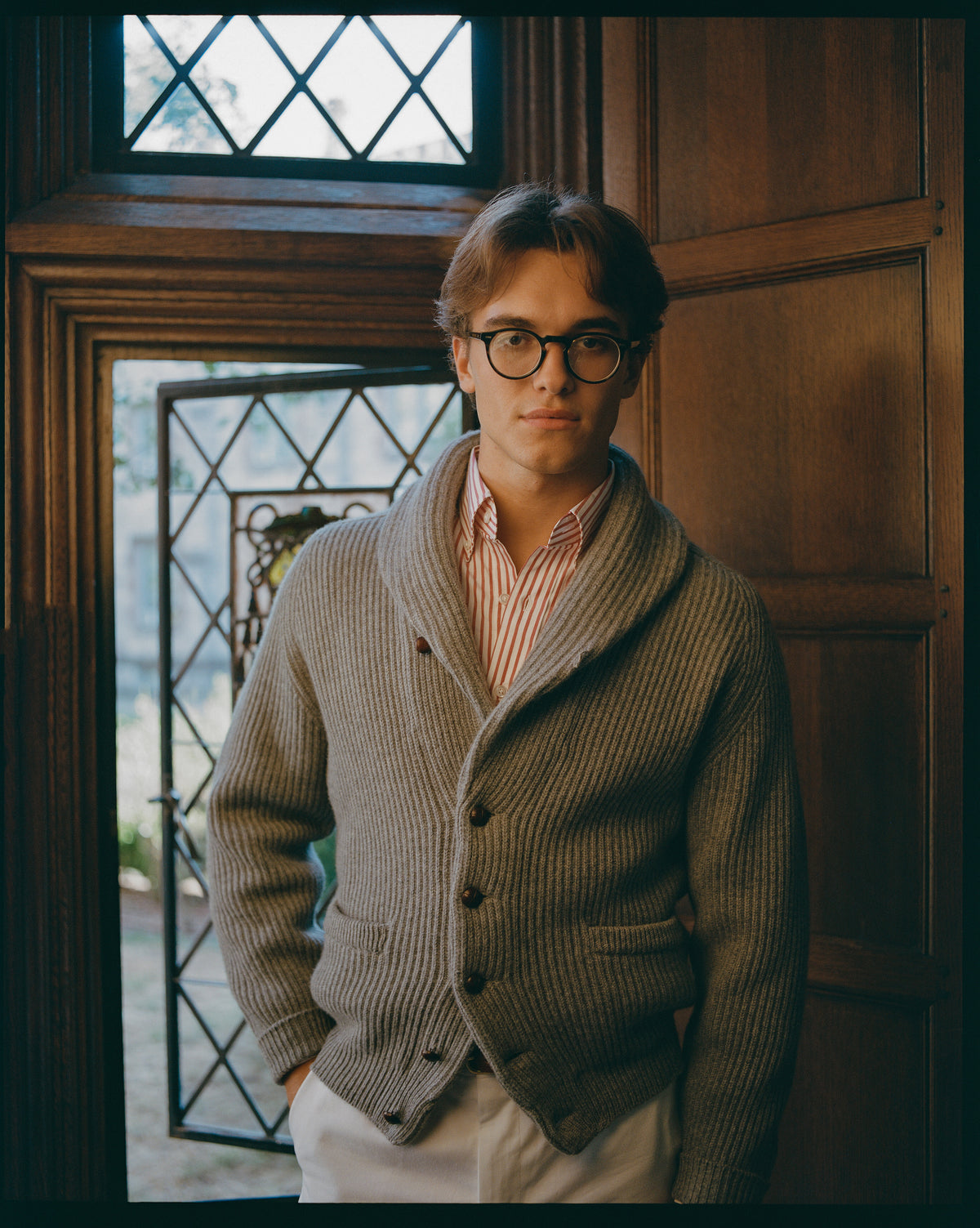 Made-in-Scotland Grey Cashmere Shawl Collar Cardigan