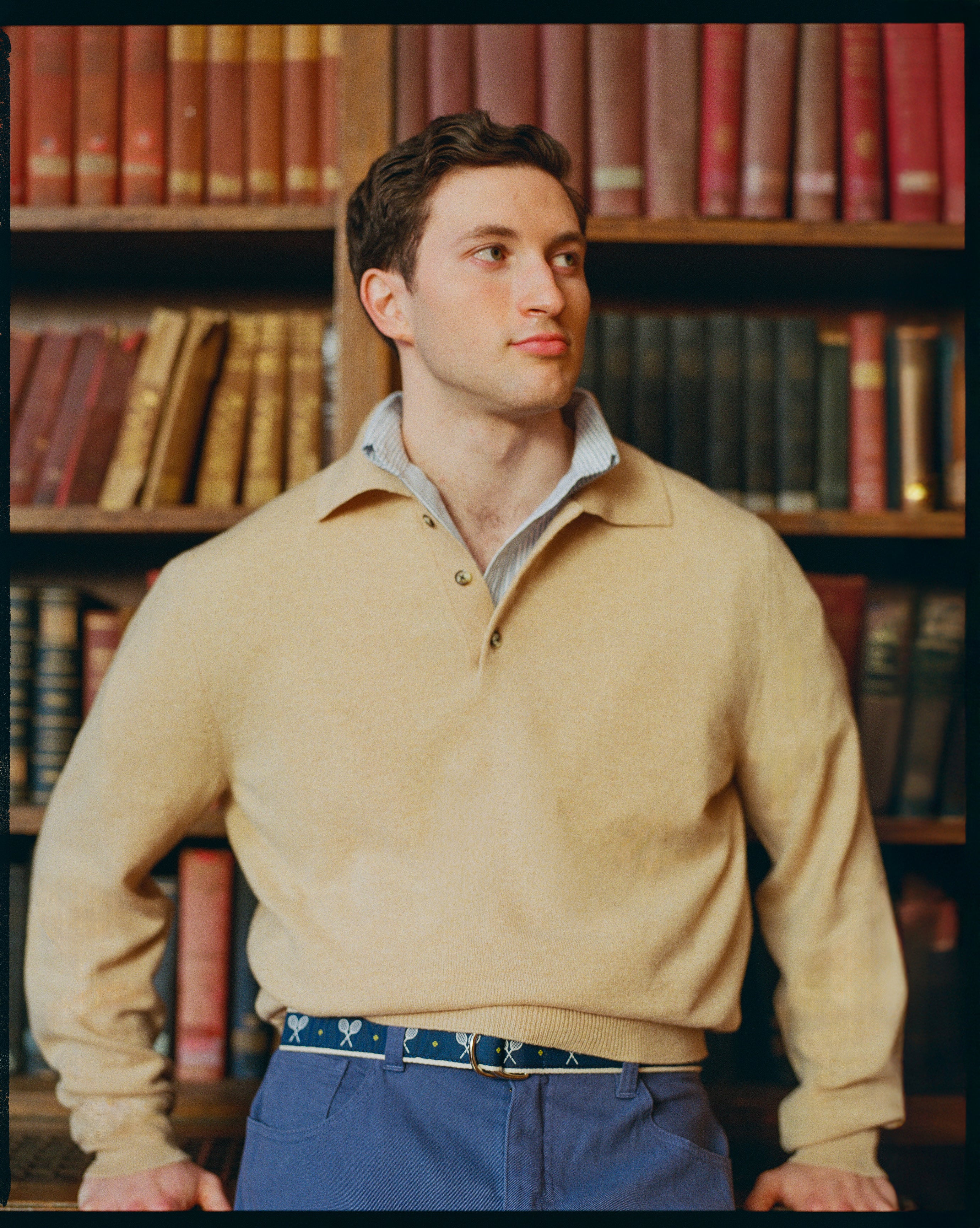 Made-in-Italy Tan Cashmere Long Sleeve Polo