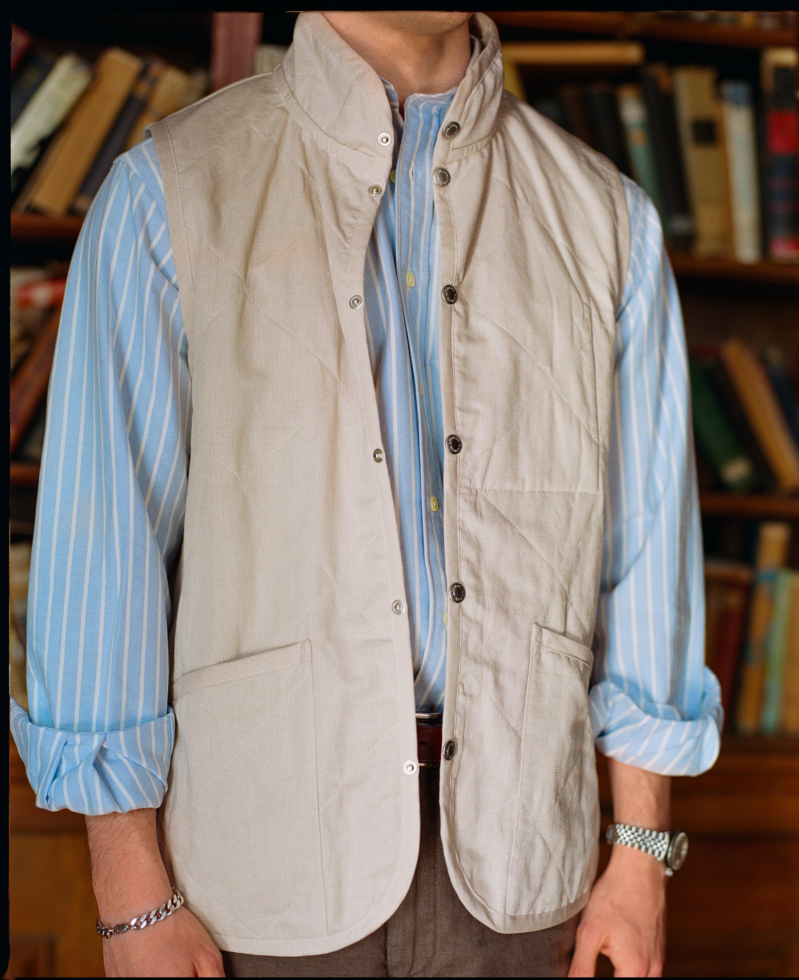 Made-in-England Lavenham Natural Mickfield Linen/Cotton Quilted Gilet
