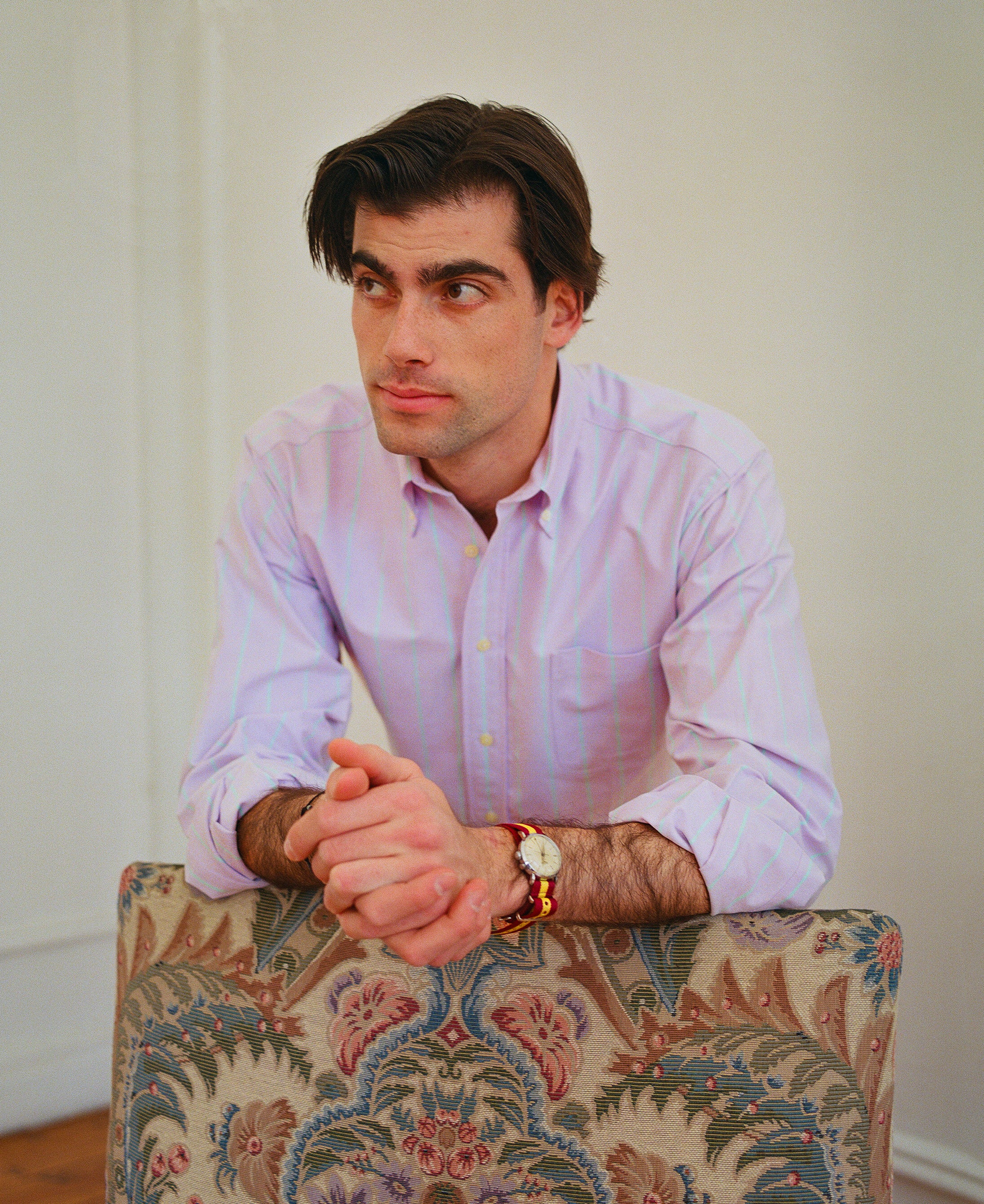 Made-in-USA Purple with Green Stripe Oxford Cloth Sport Shirt - Classic Fit