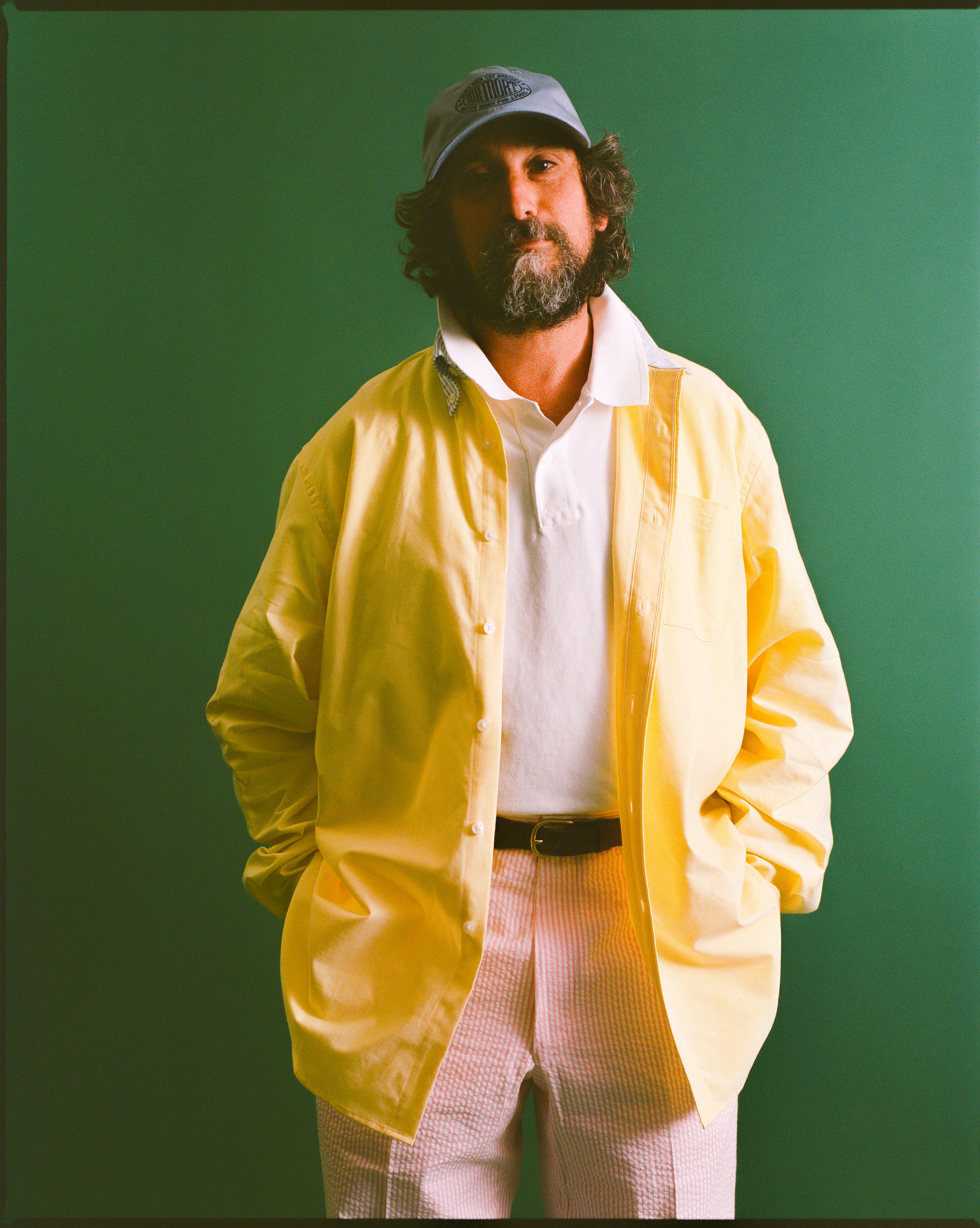 Made-in-USA Mr. Mort Yellow with Blue Stripe Contrast Collar Oxford Sport Shirt