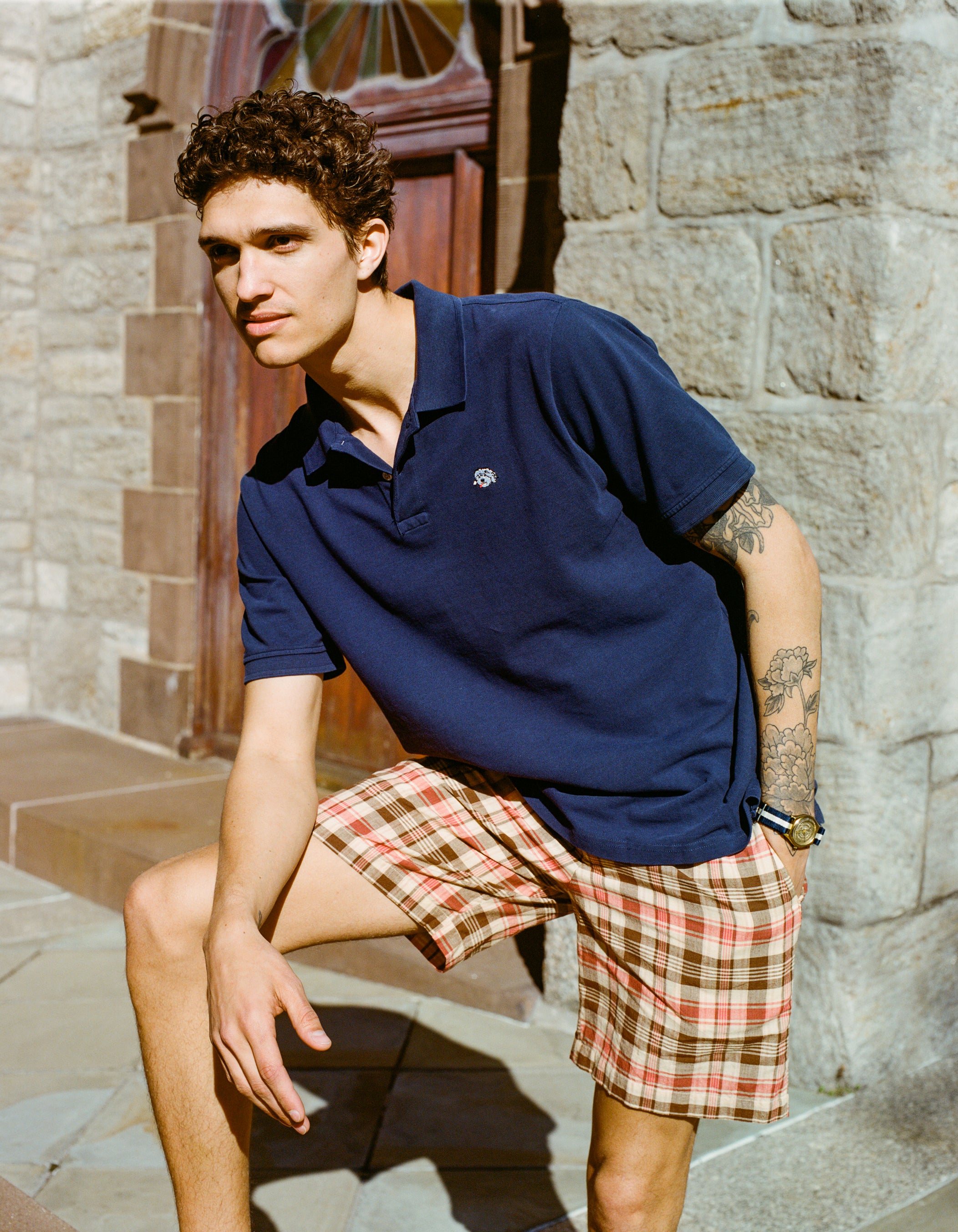 Tan, Brown & Red Madras Shorts - Trim Fit