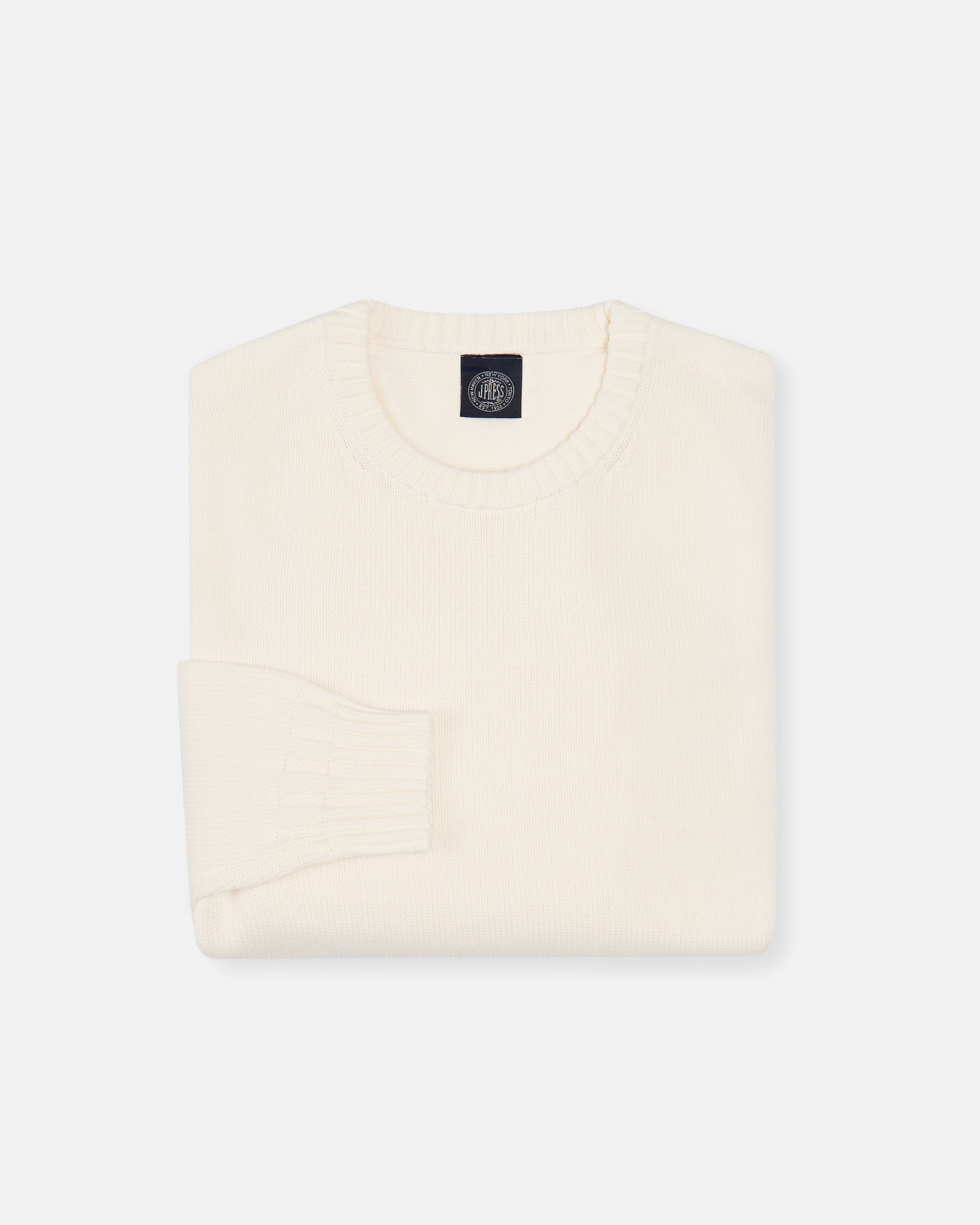 Ecru Fine Knit Cotton Crewneck Sweater