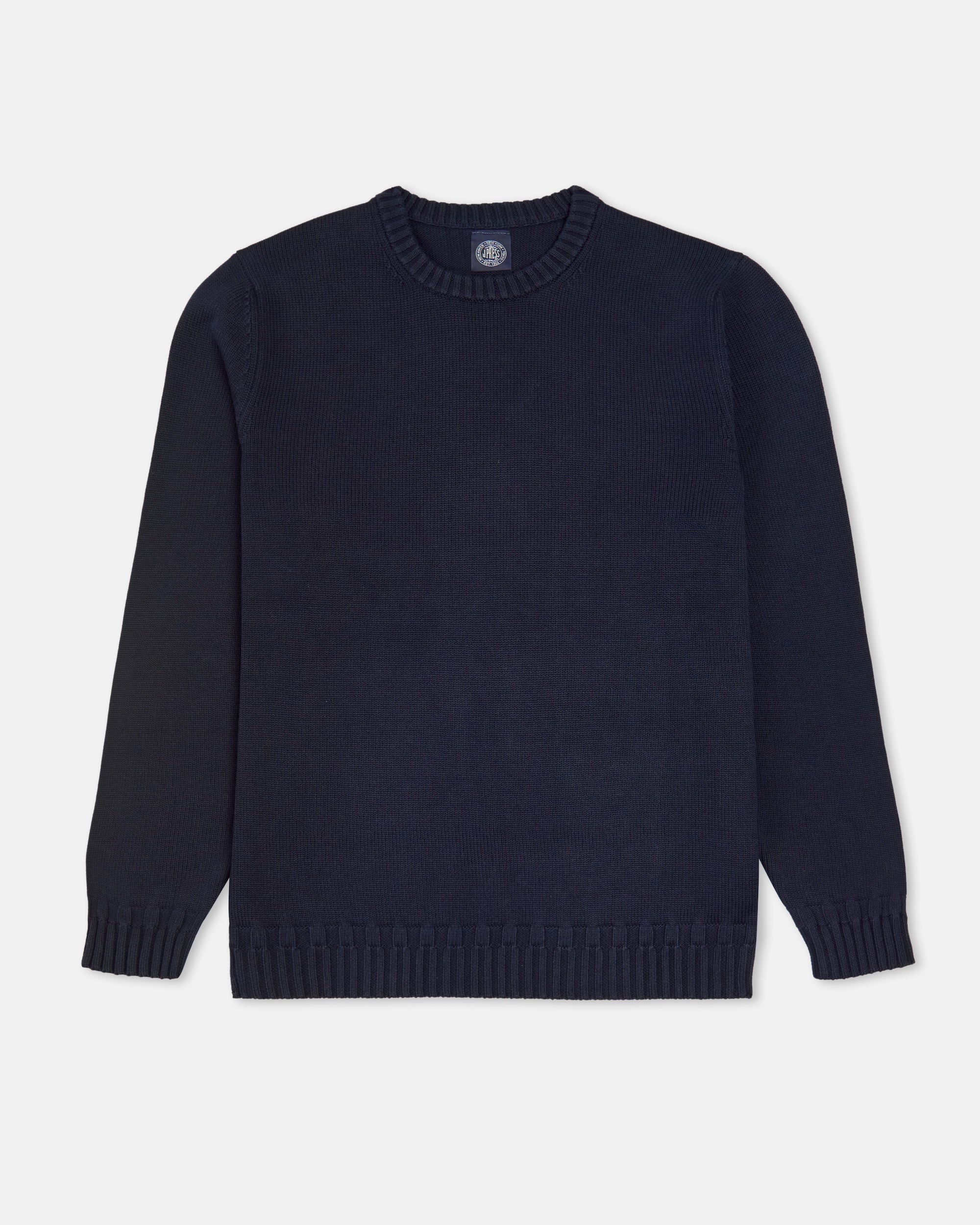 Navy Fine Knit Cotton Crewneck Sweater