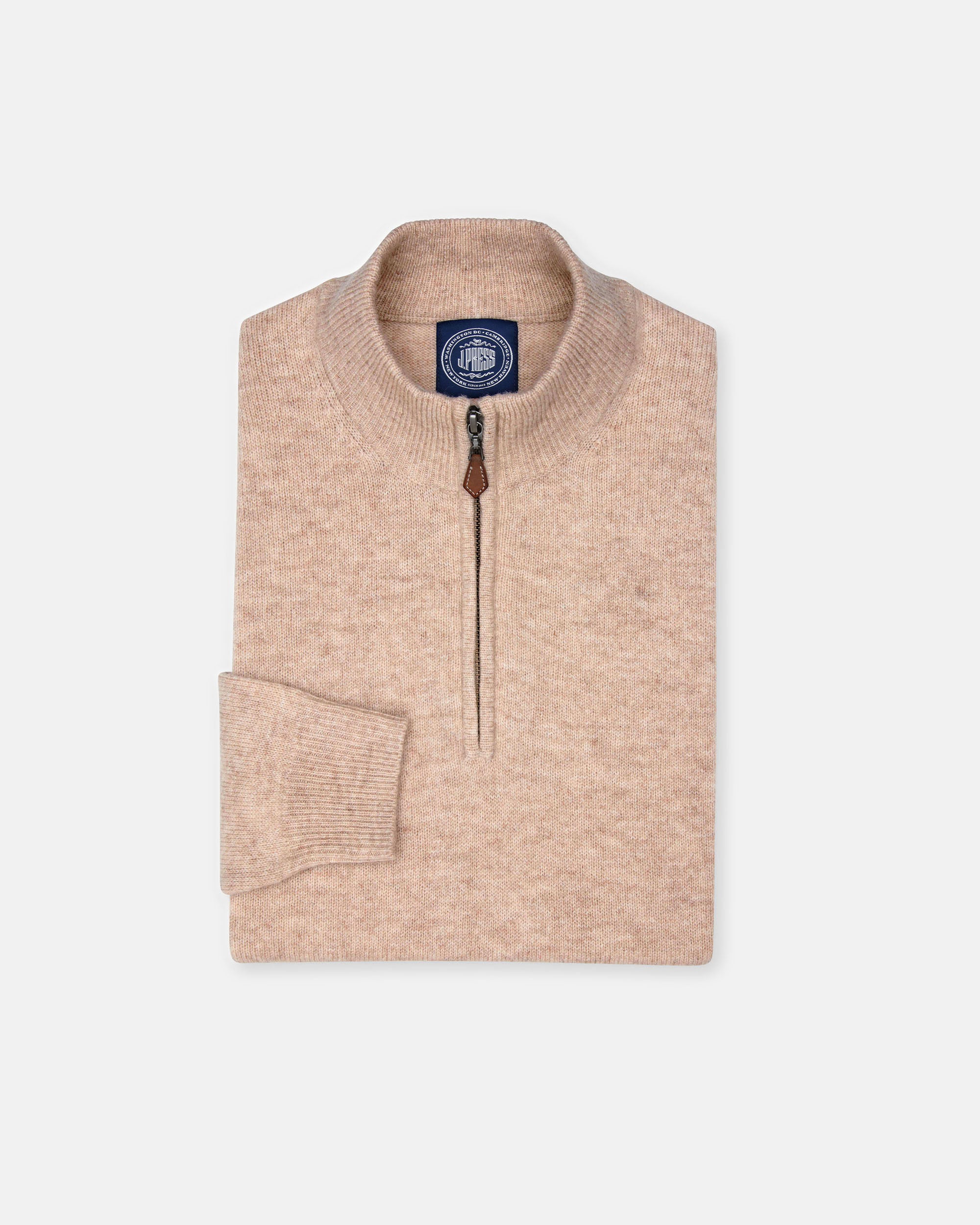 Tan Lambswool Quarter Zip-up Sweater