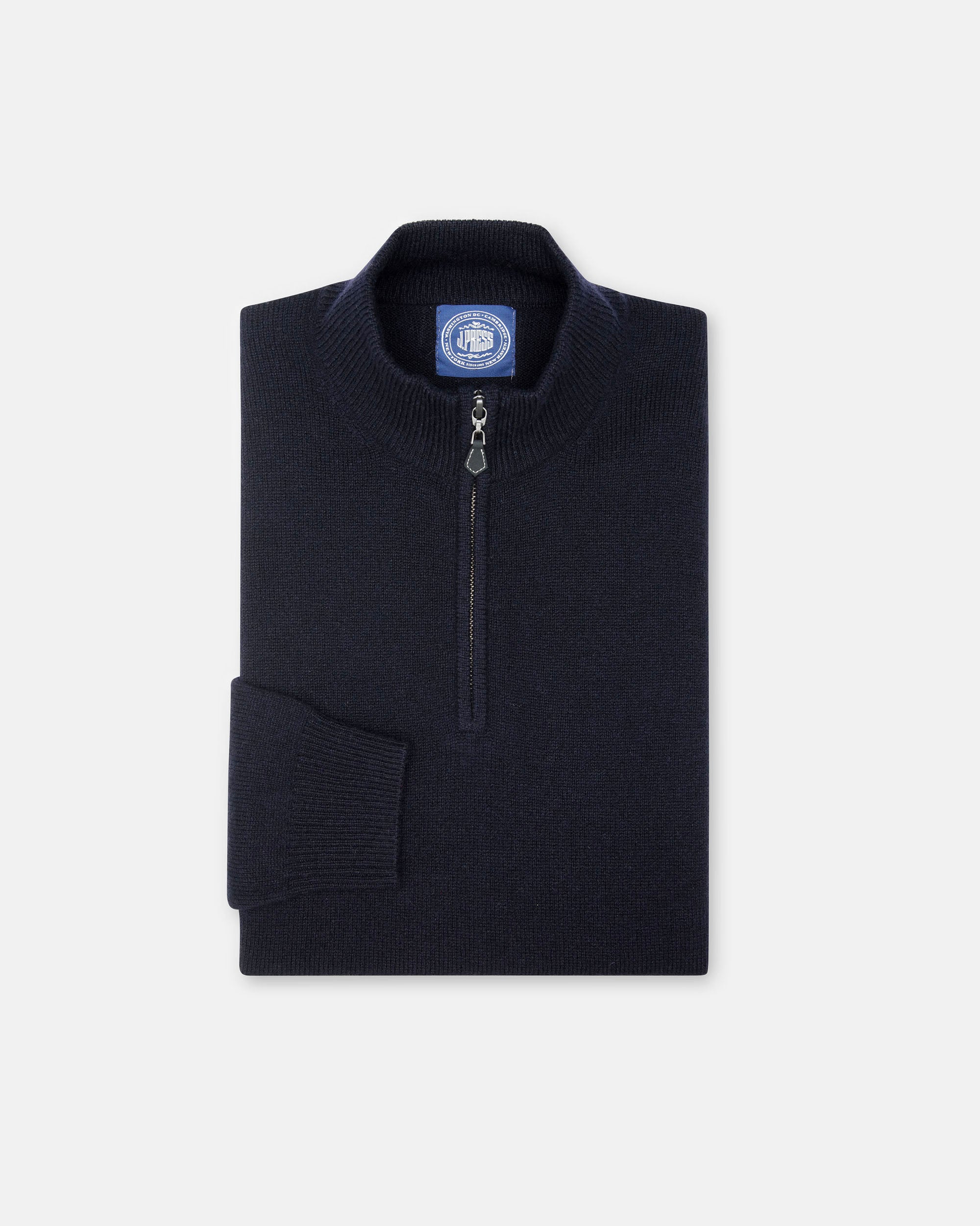 Navy Lambswool Quarter Zip-up Sweater