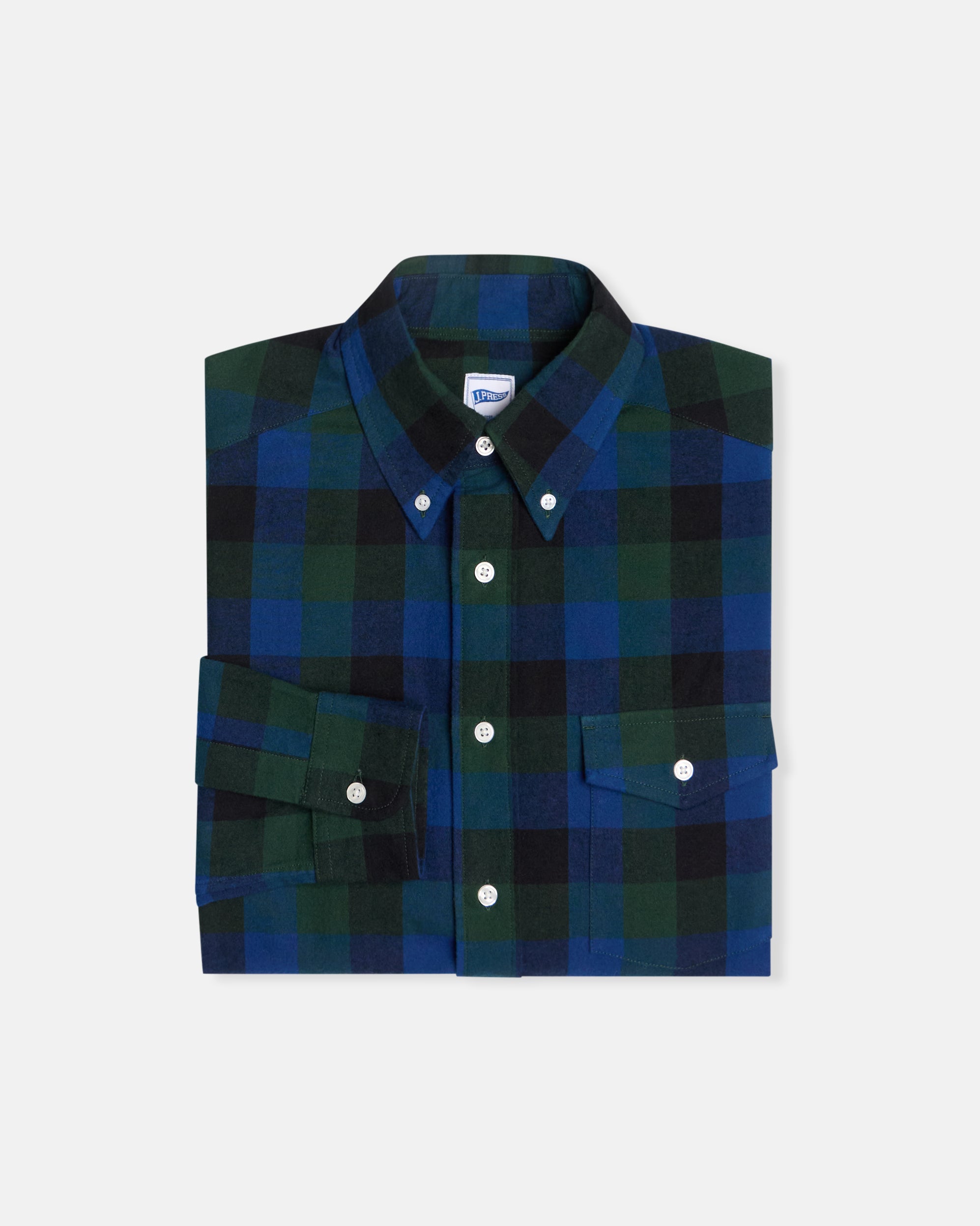 Green Plaid Cotton Flannel Sport Shirt - Trim Fit