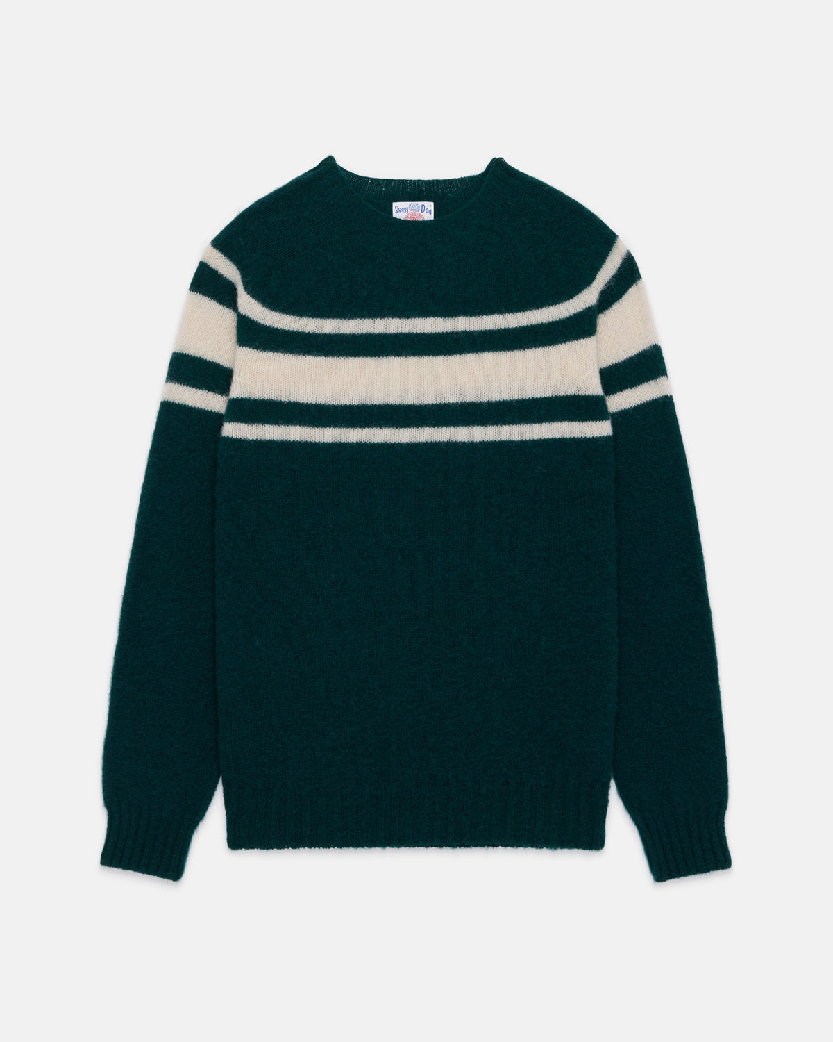 Made-in-Scotland Green Chest Stripe Shaggy Dog Sweater - Trim Fit