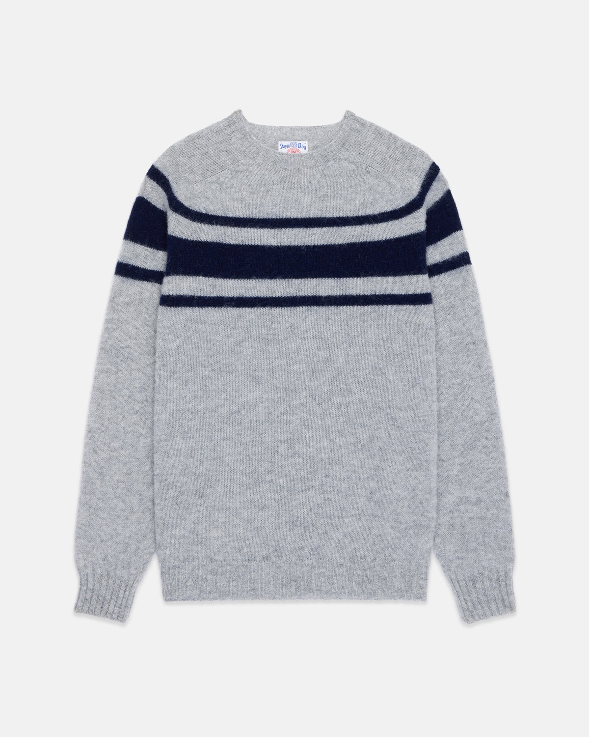 Made-in-Scotland Grey Chest Stripe Shaggy Dog Sweater - Trim Fit