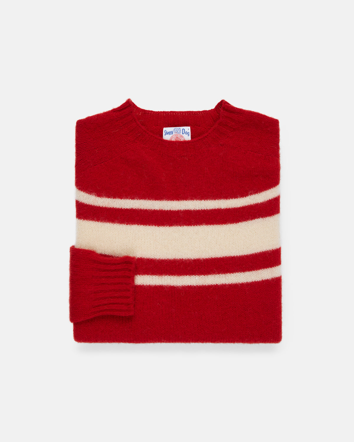 Made-in-Scotland Red Chest Stripe Shaggy Dog Sweater - Trim Fit