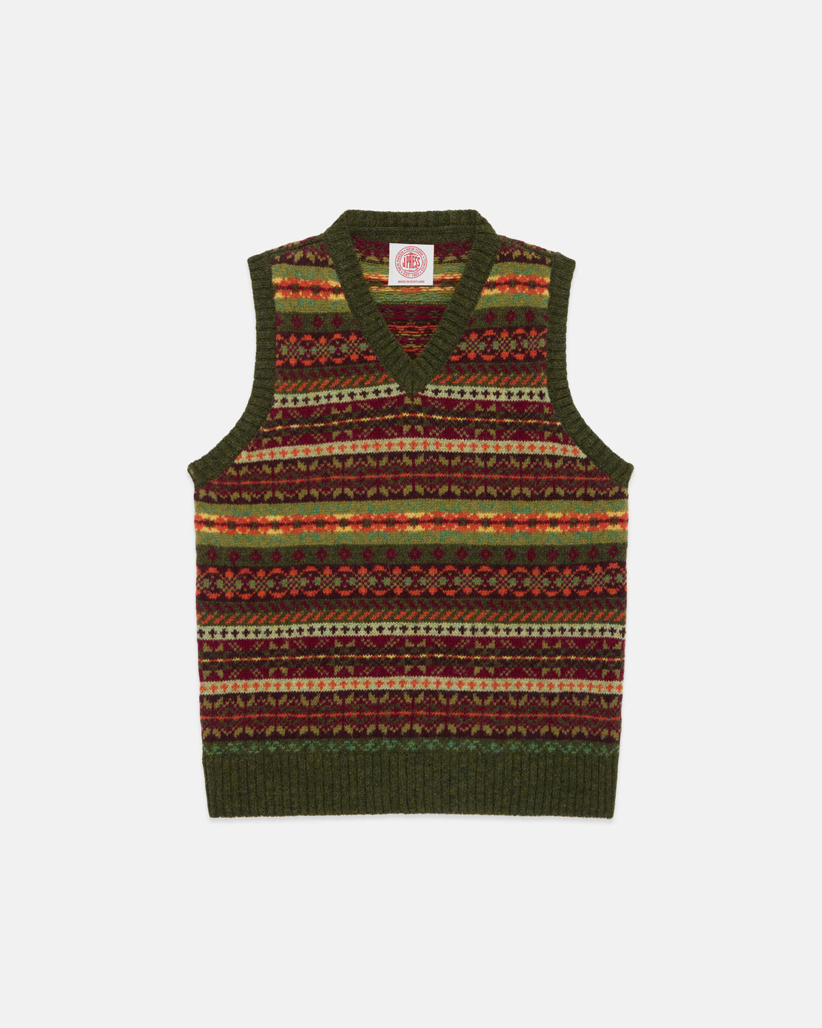 Made-in-Scotland Green Fair Isle Vest - Trim Fit