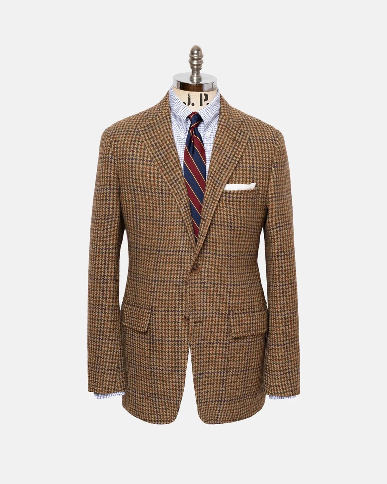 Made-in-USA Tan & Olive Houndstooth Donegal Mist Tweed Sport Coat