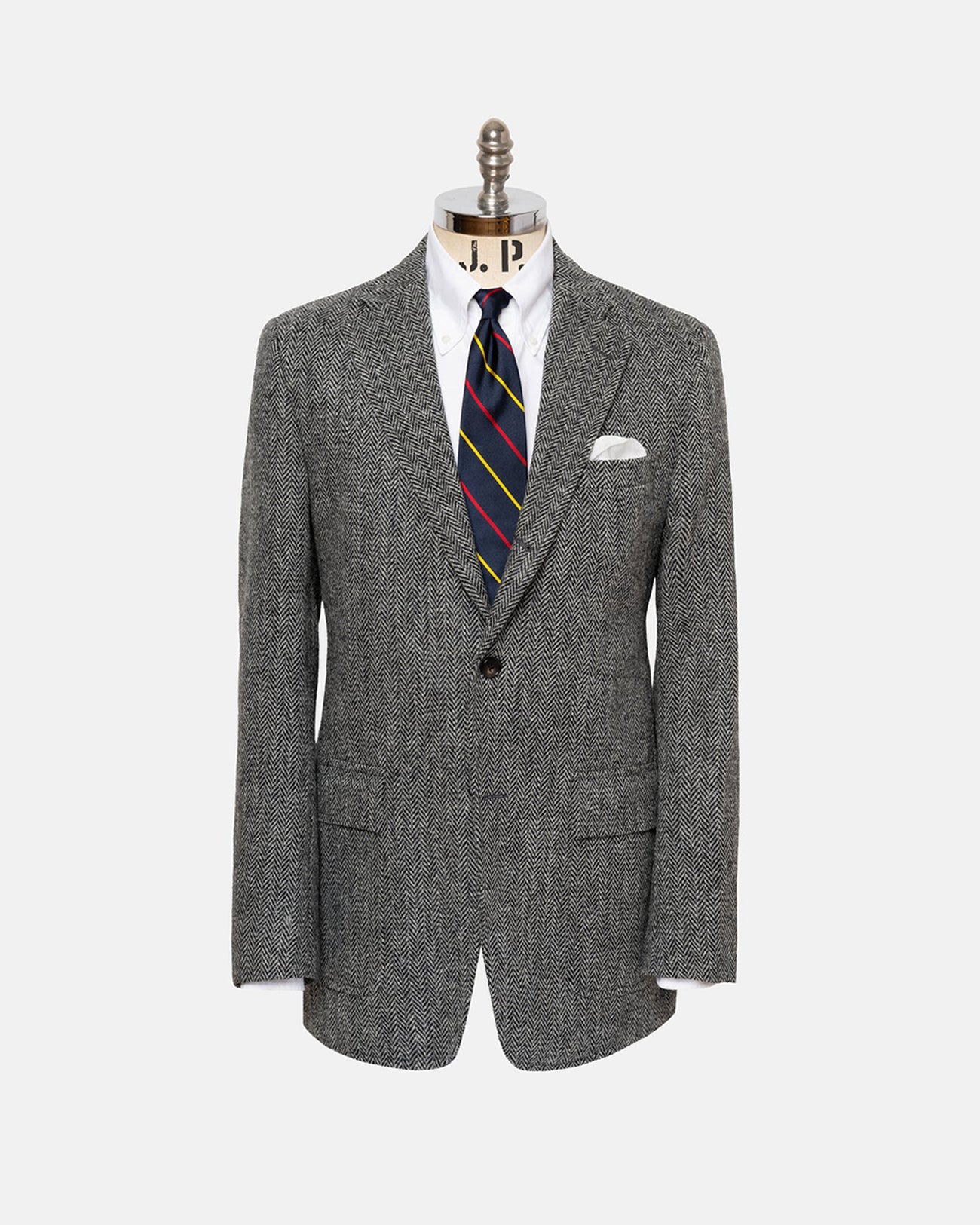 Made-in-USA Black & White Herringbone Harris Tweed Sport Coat