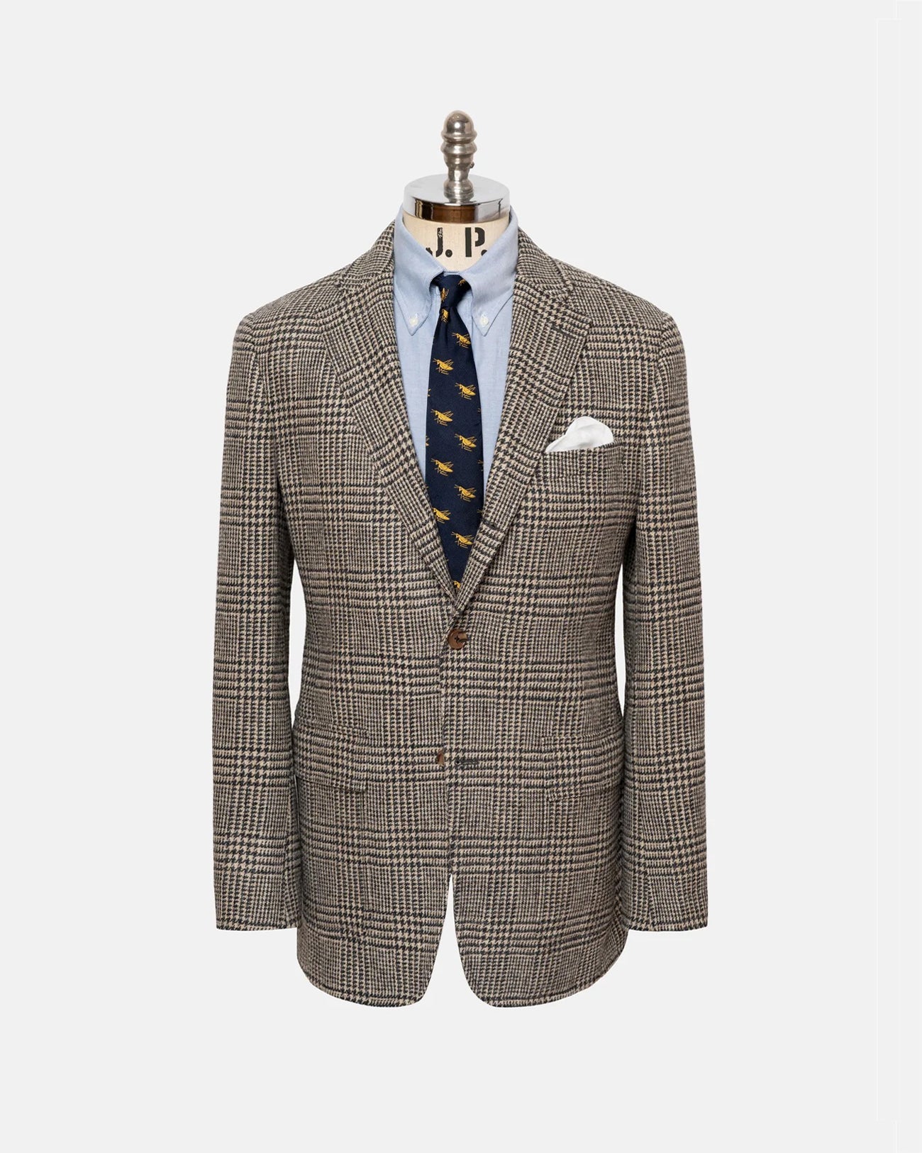 Made-in-USA Black & Cream Plaid Cheviot Tweed Sport Coat