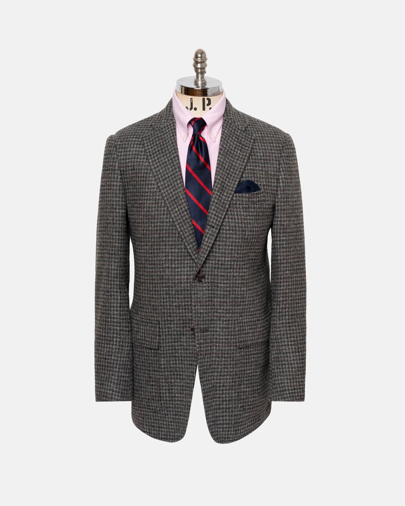 Made-in-USA Grey & Brown Houndstooth Cheviot Tweed Sport Coat