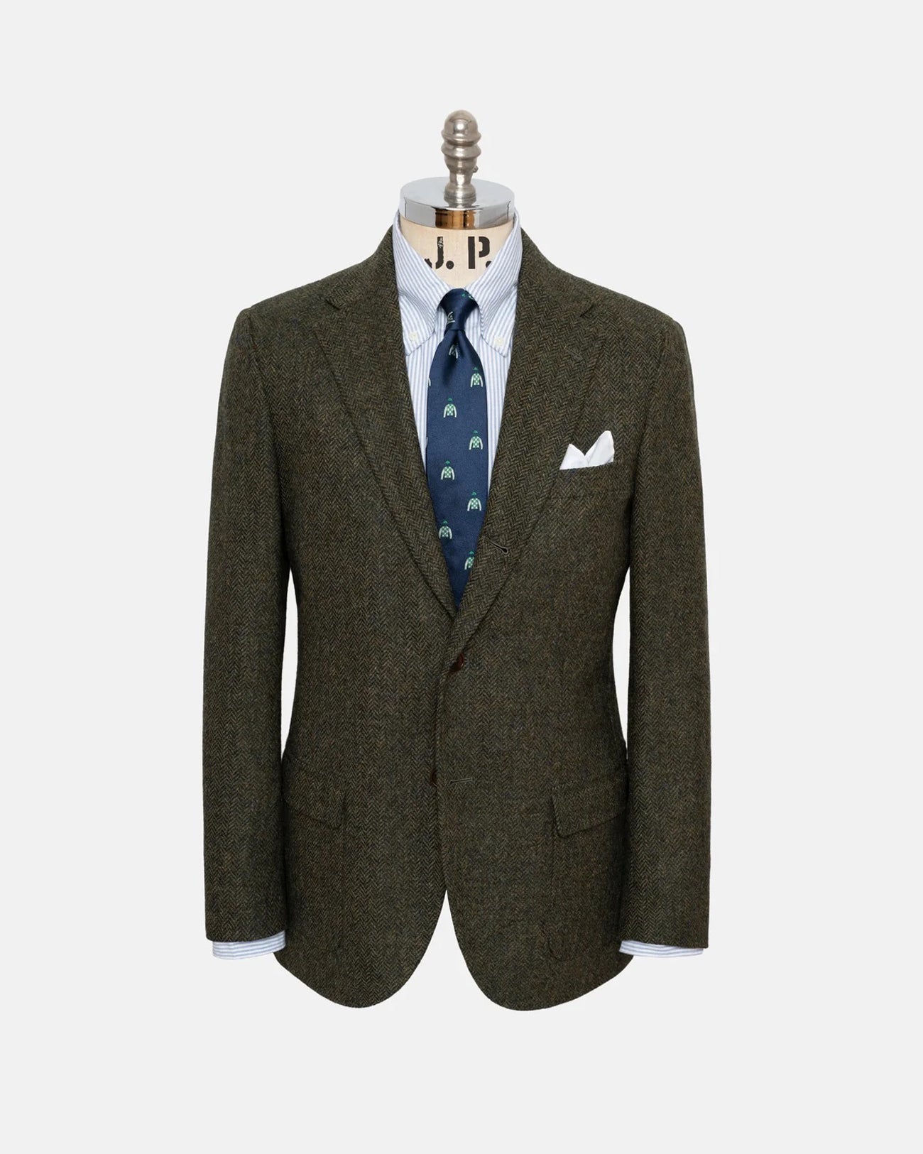 Olive Herringbone Wool Sport Coat - Trim Fit