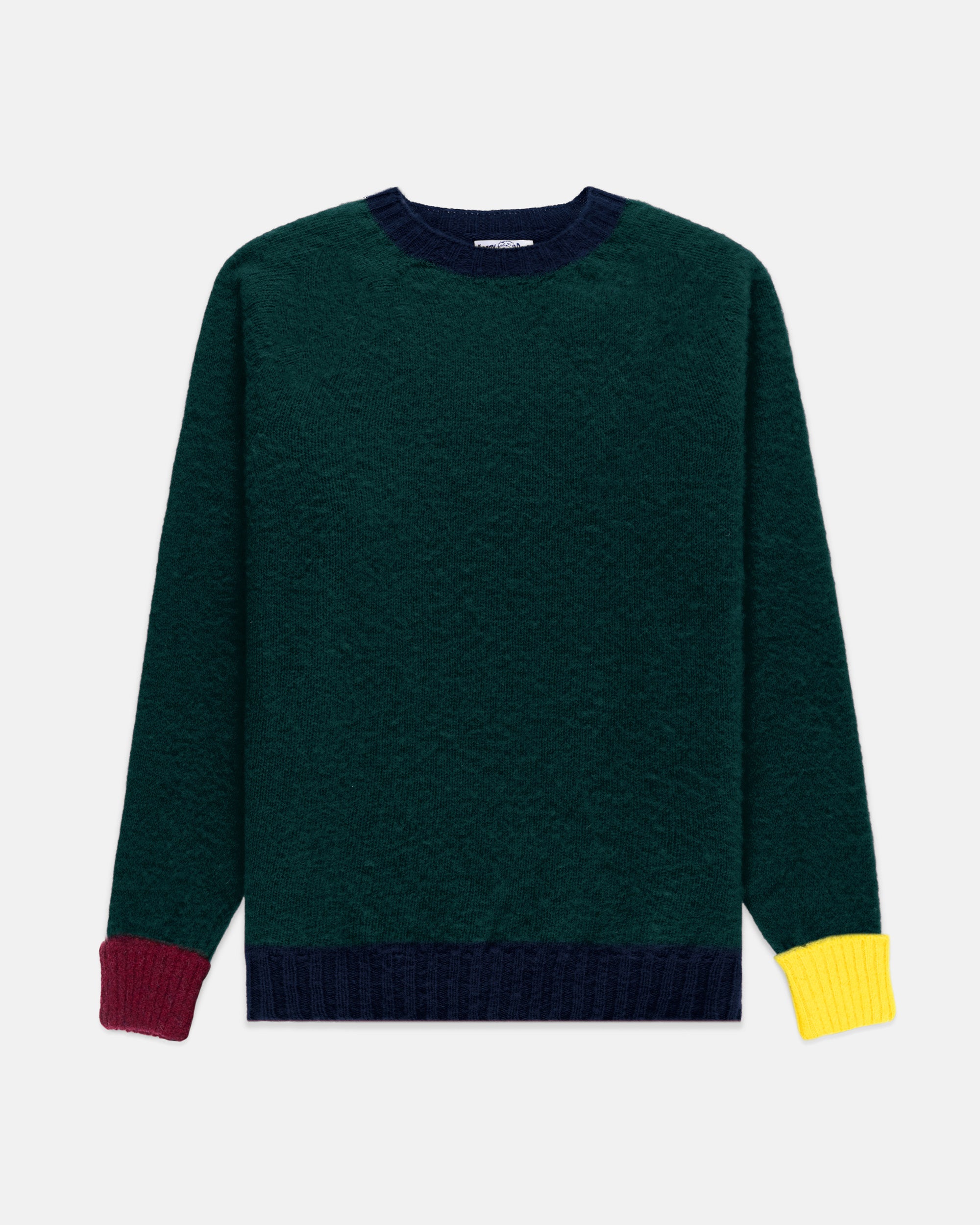 Made-in-Scotland Green Colorblock Shaggy Dog Sweater