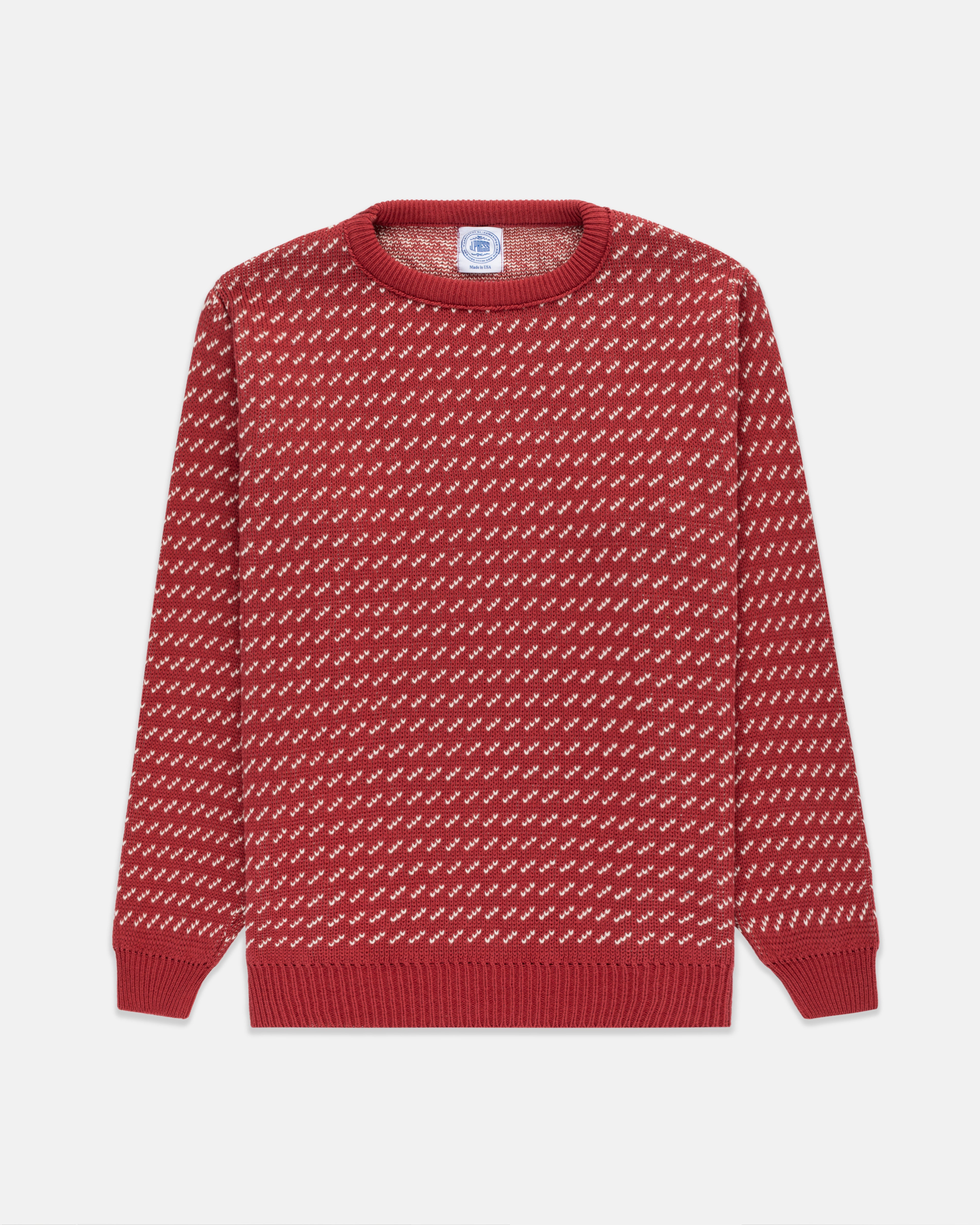 Made-in-USA Red & Natural Chevron Cotton Crewneck Sweater