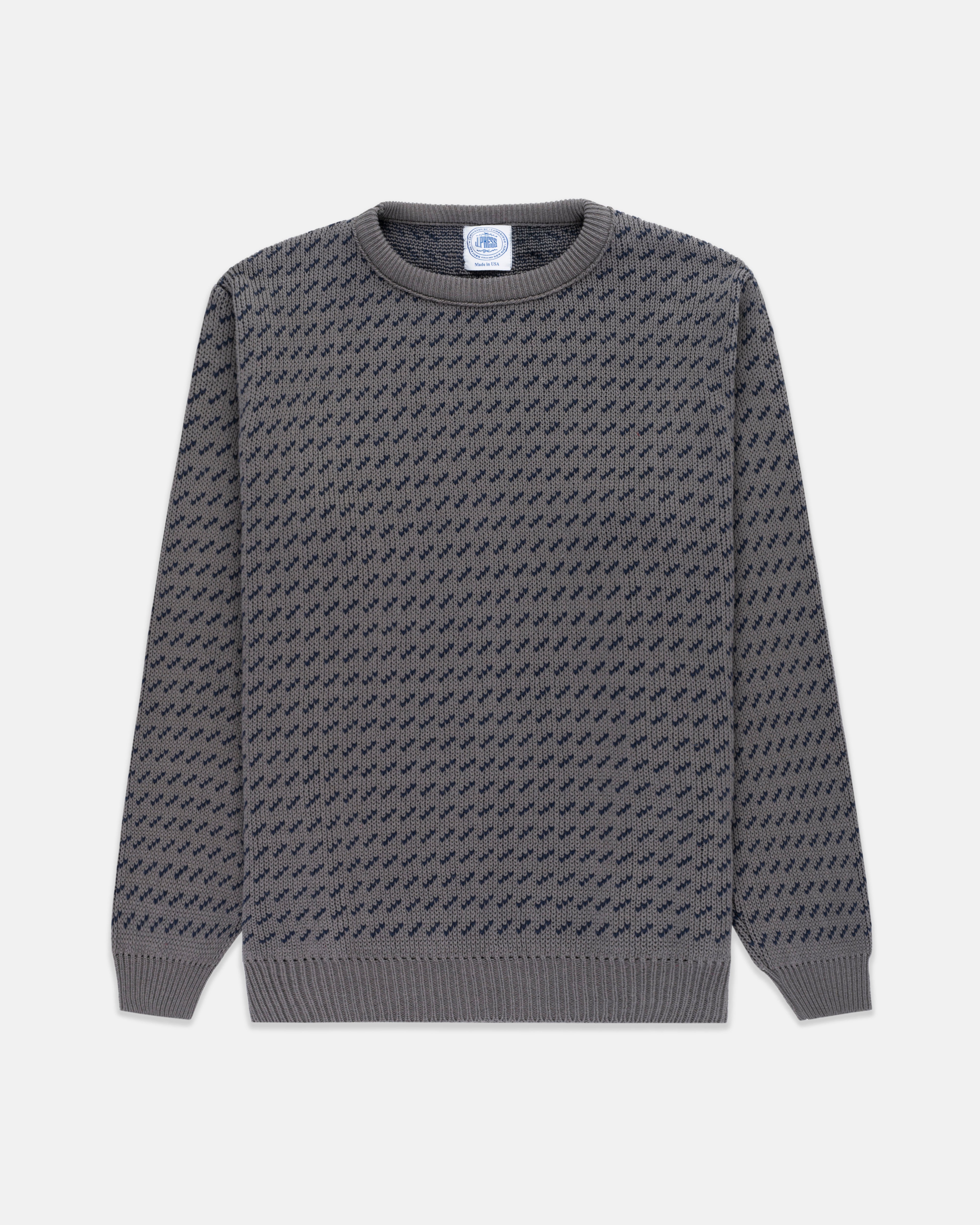 Made-in-USA Charcoal & Navy Chevron Cotton Crewneck Sweater