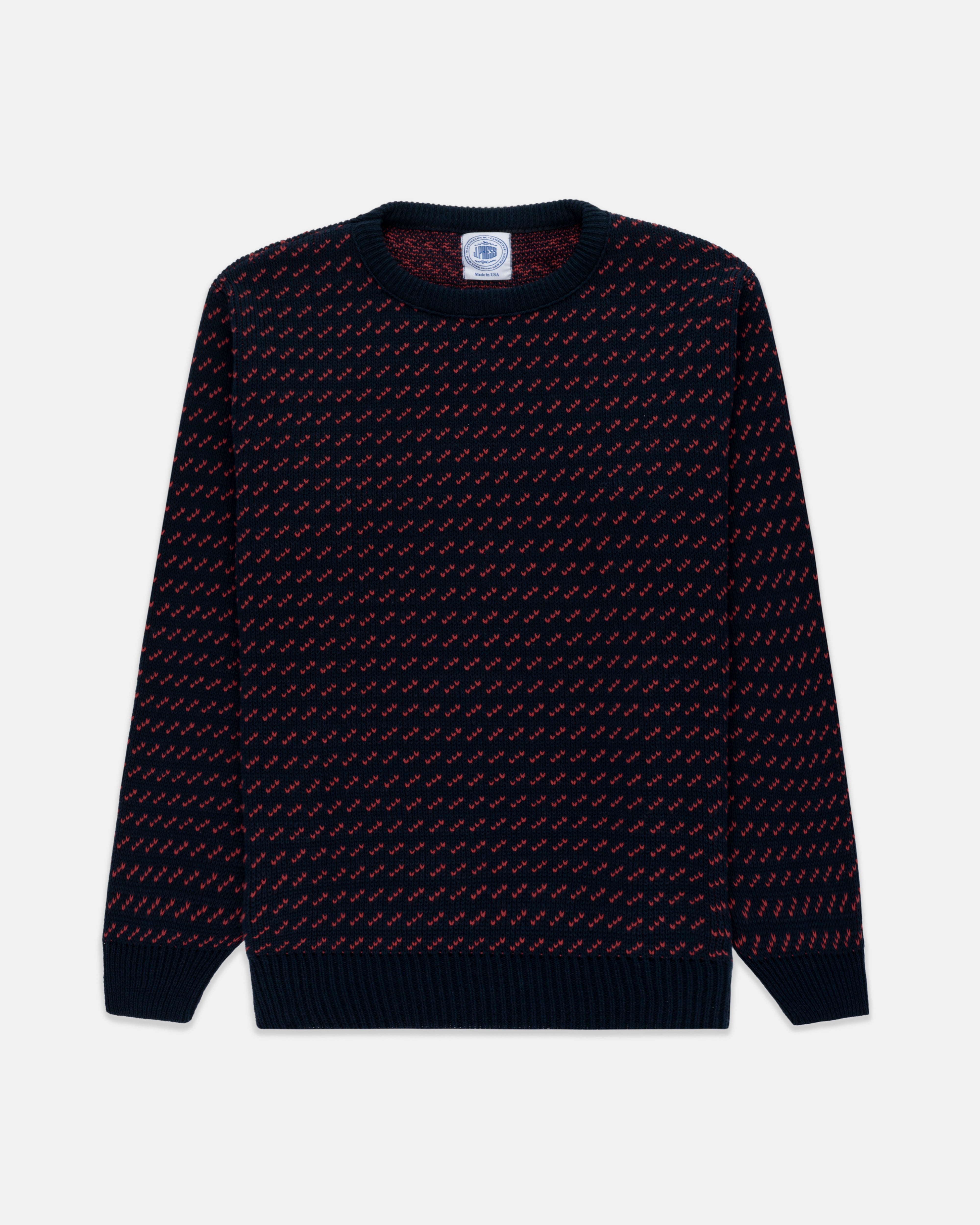 Made-in-USA Navy & Red Cotton Birdseye Crewneck Sweater