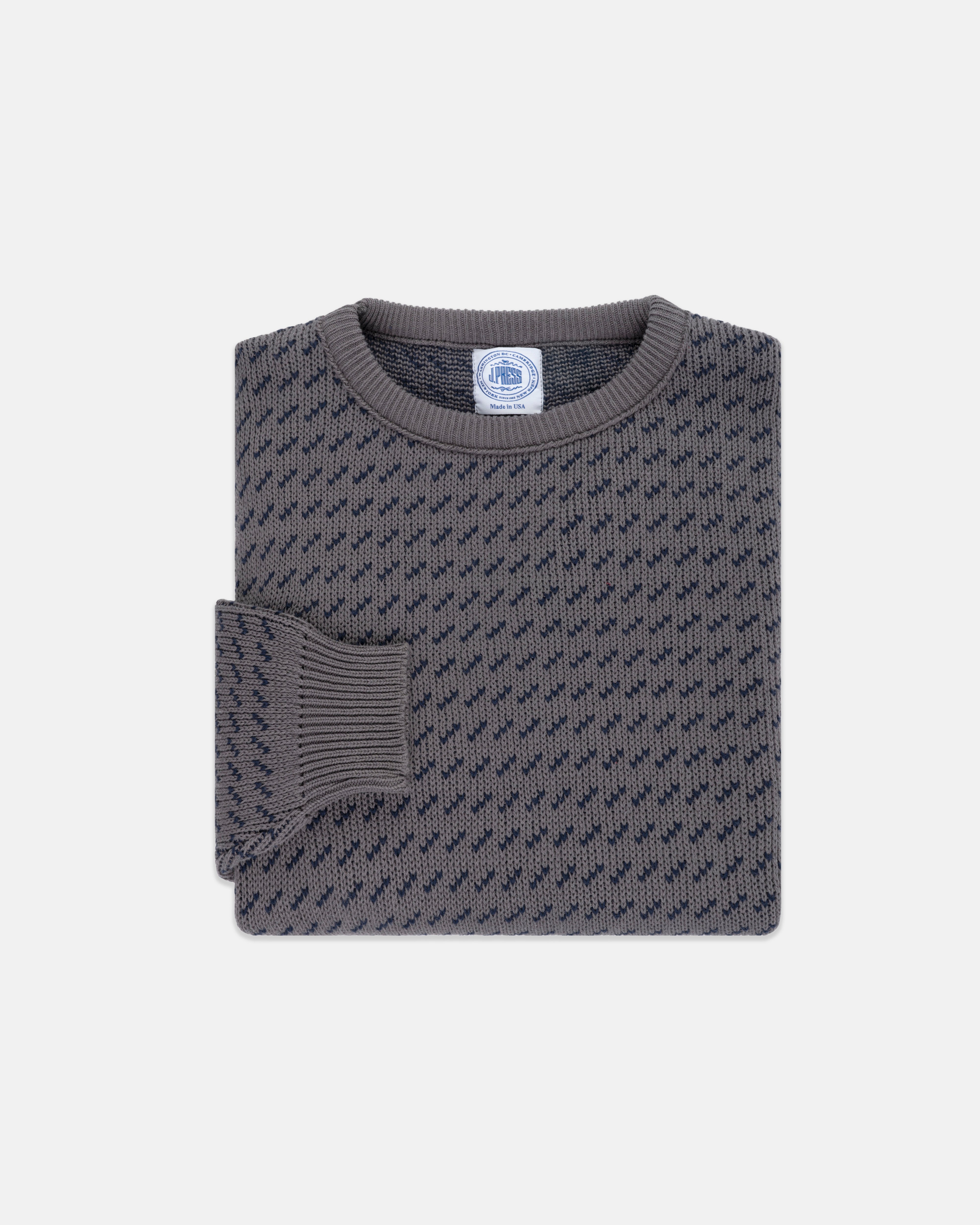 Made-in-USA Charcoal & Navy Chevron Cotton Crewneck Sweater
