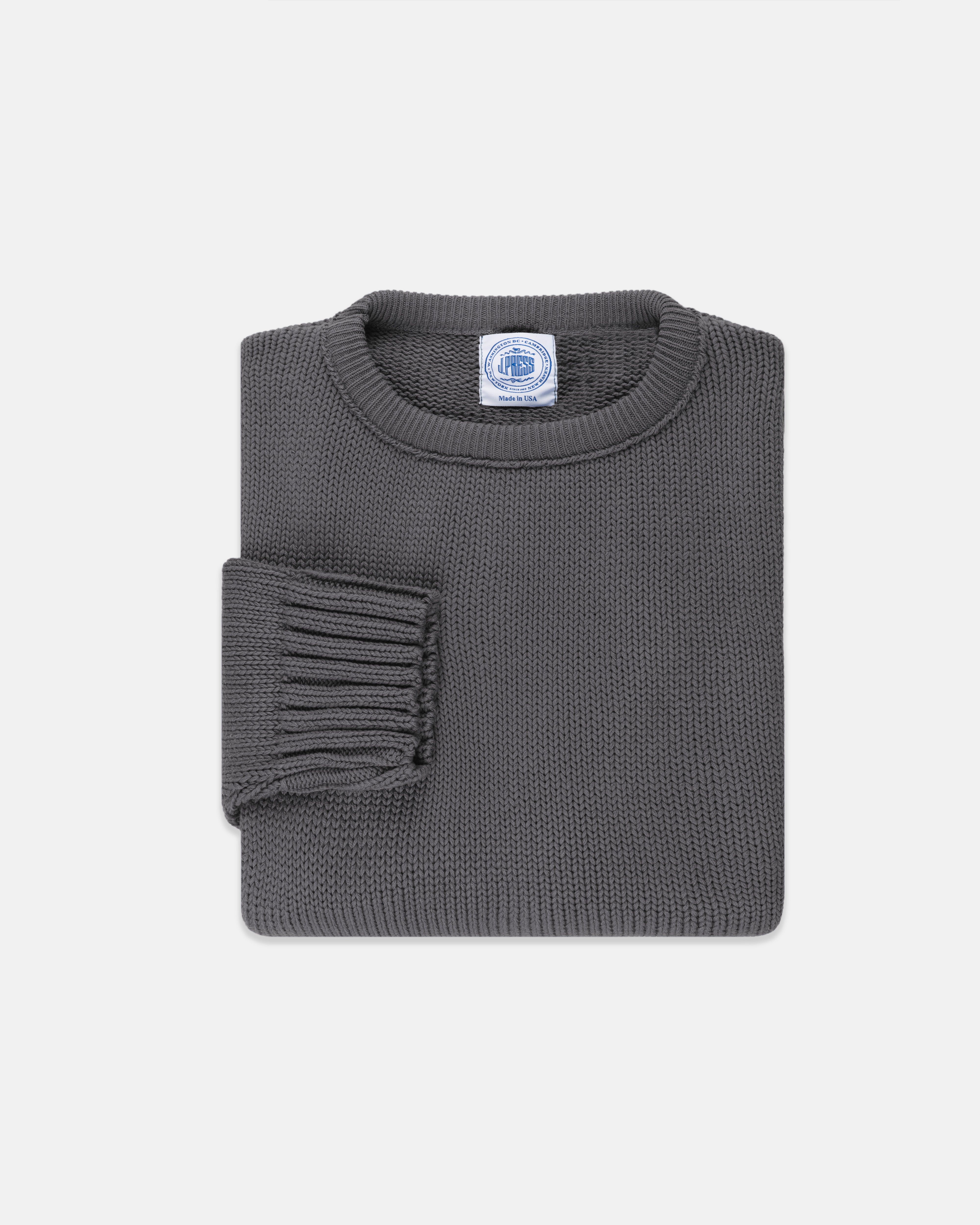 Made-in-USA Charcoal Chunky Cotton Crewneck Sweater