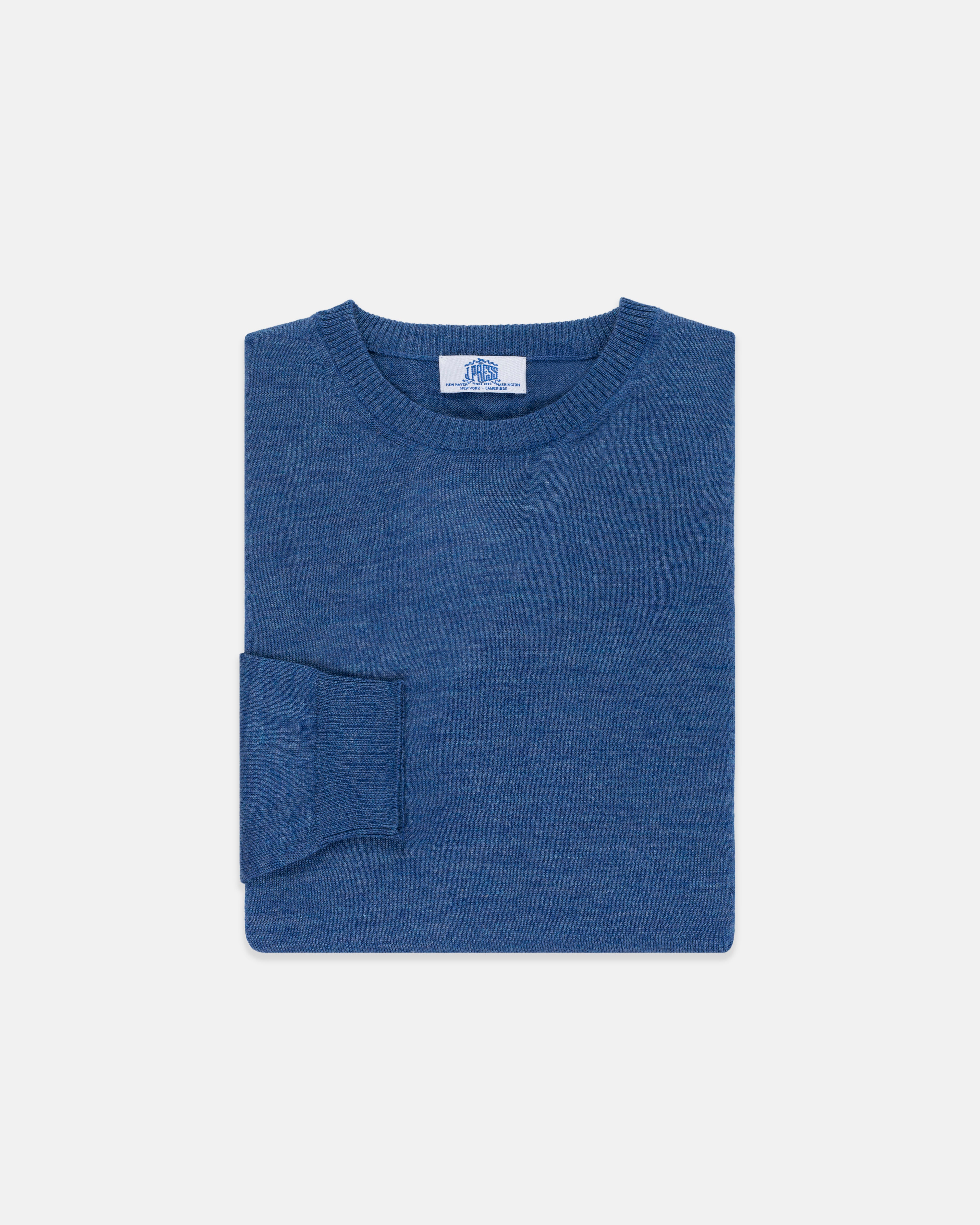 Blue Alpaca/Silk Crewneck Sweater - Classic Fit