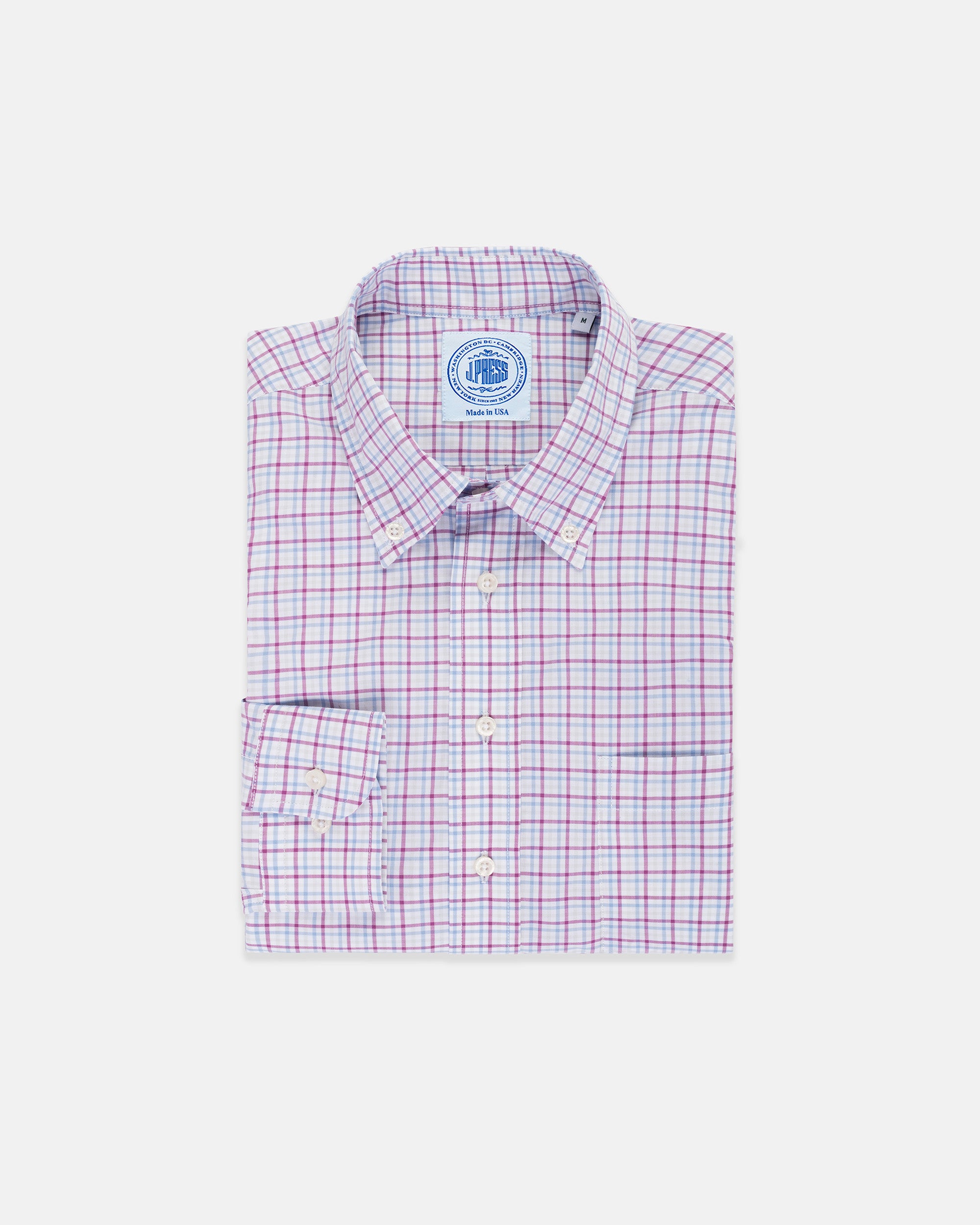 Berry & Blue Checked Button Down Sport Shirt - Classic Fit