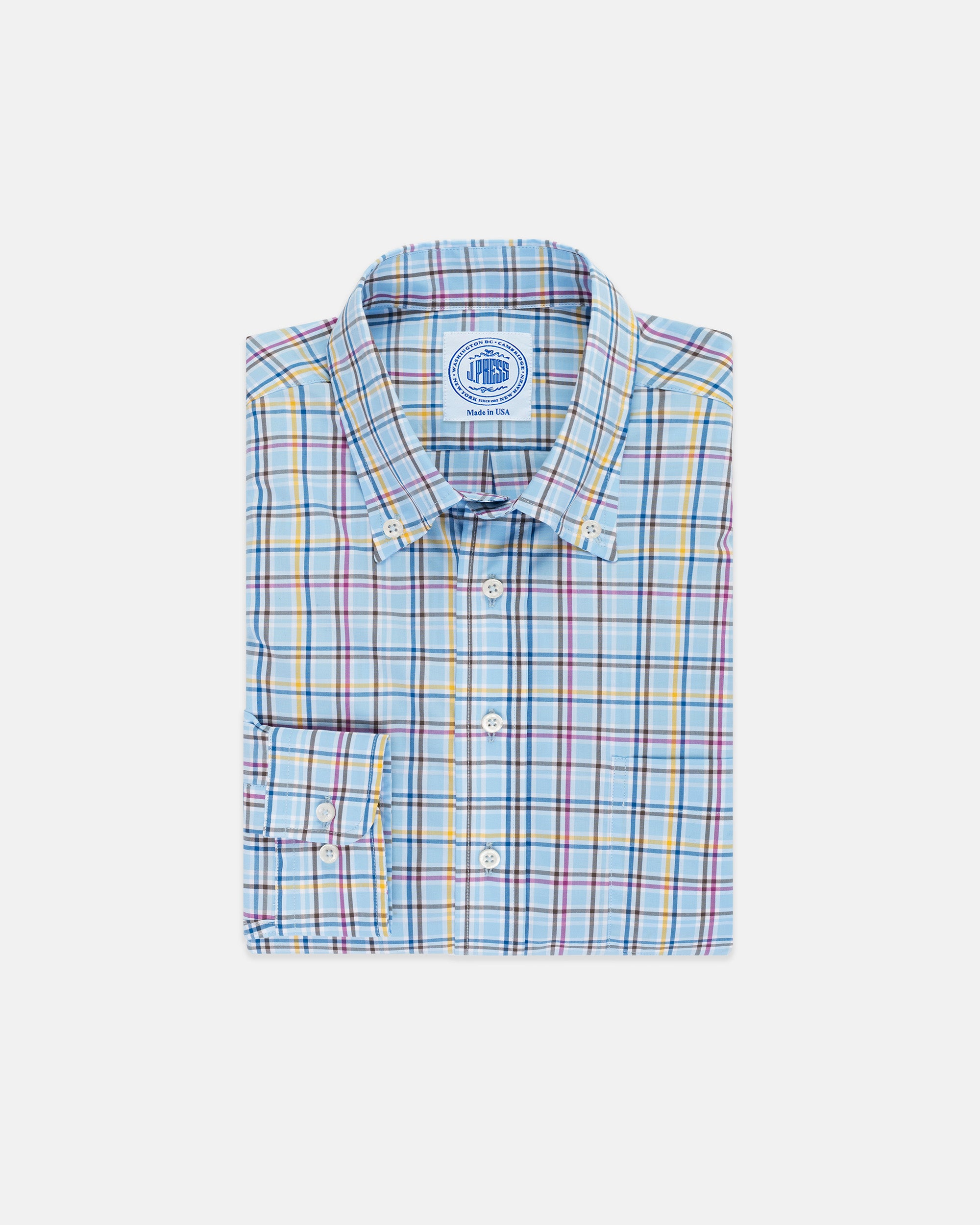 Blue Large Windowpane Button Down Sport Shirt - Classic Fit