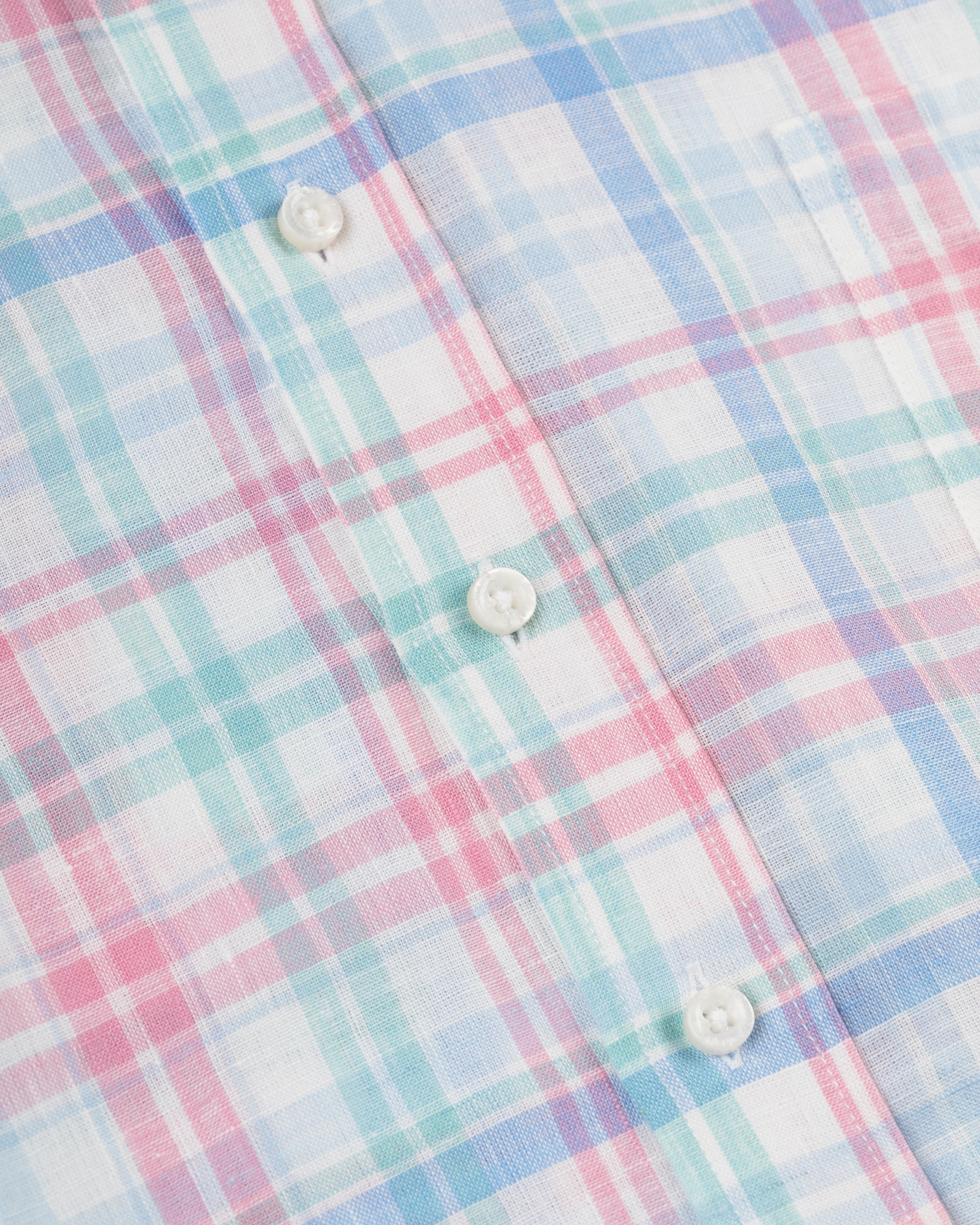 Pink, Mint & Sky Blue Plaid Linen Sport Shirt - Classic Fit