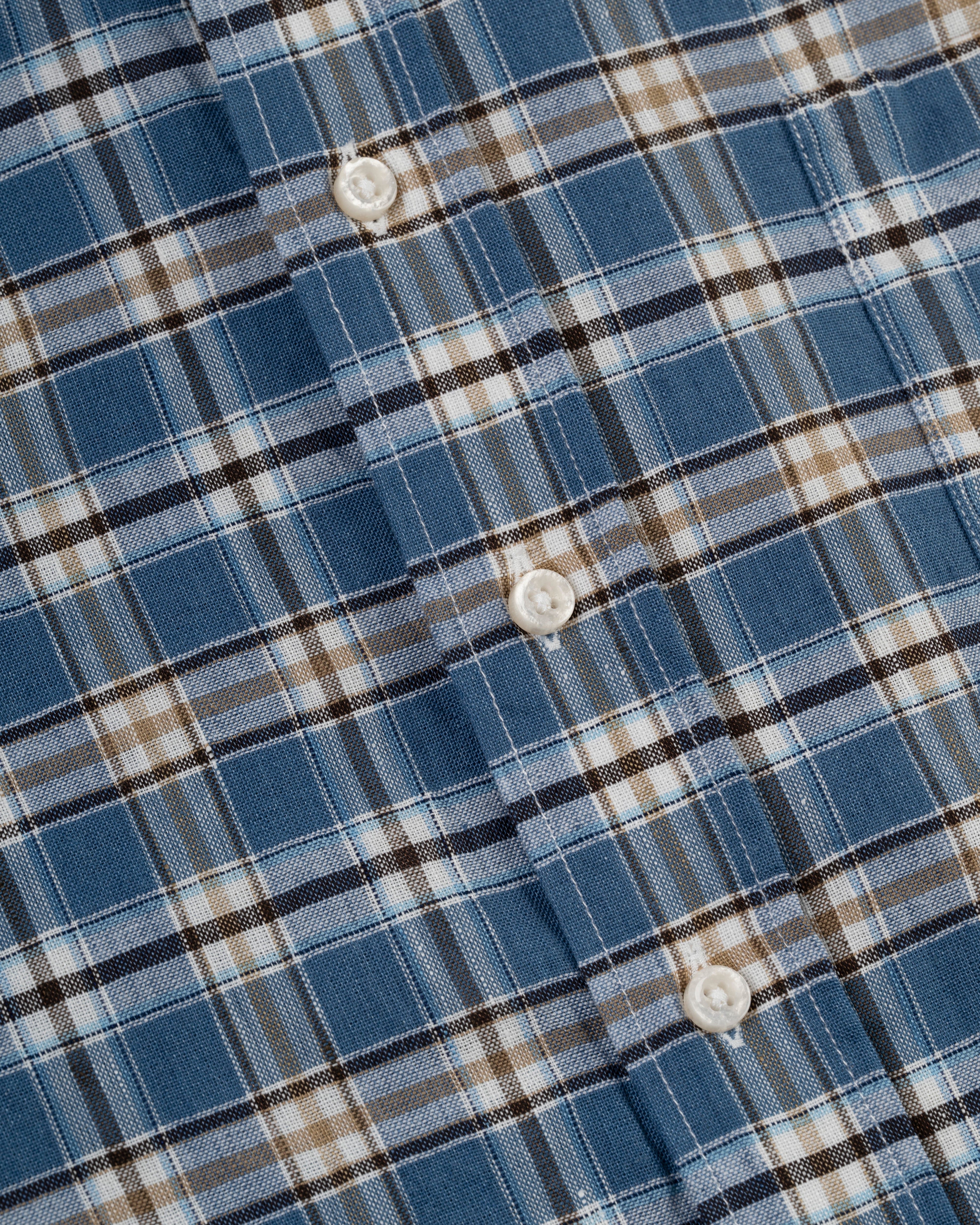 Blue & Gold Plaid Linen/Cotton Sport Shirt - Classic Fit