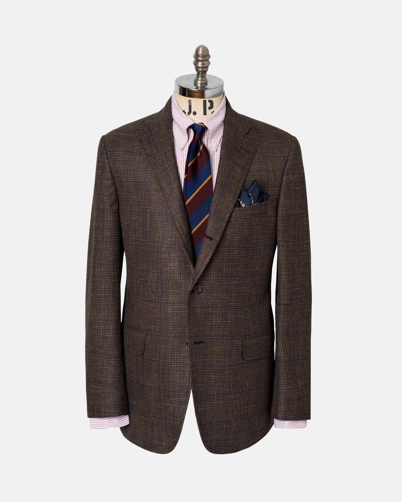 Made-in-USA Grey & Brown Plaid Wool/Linen Sport Coat