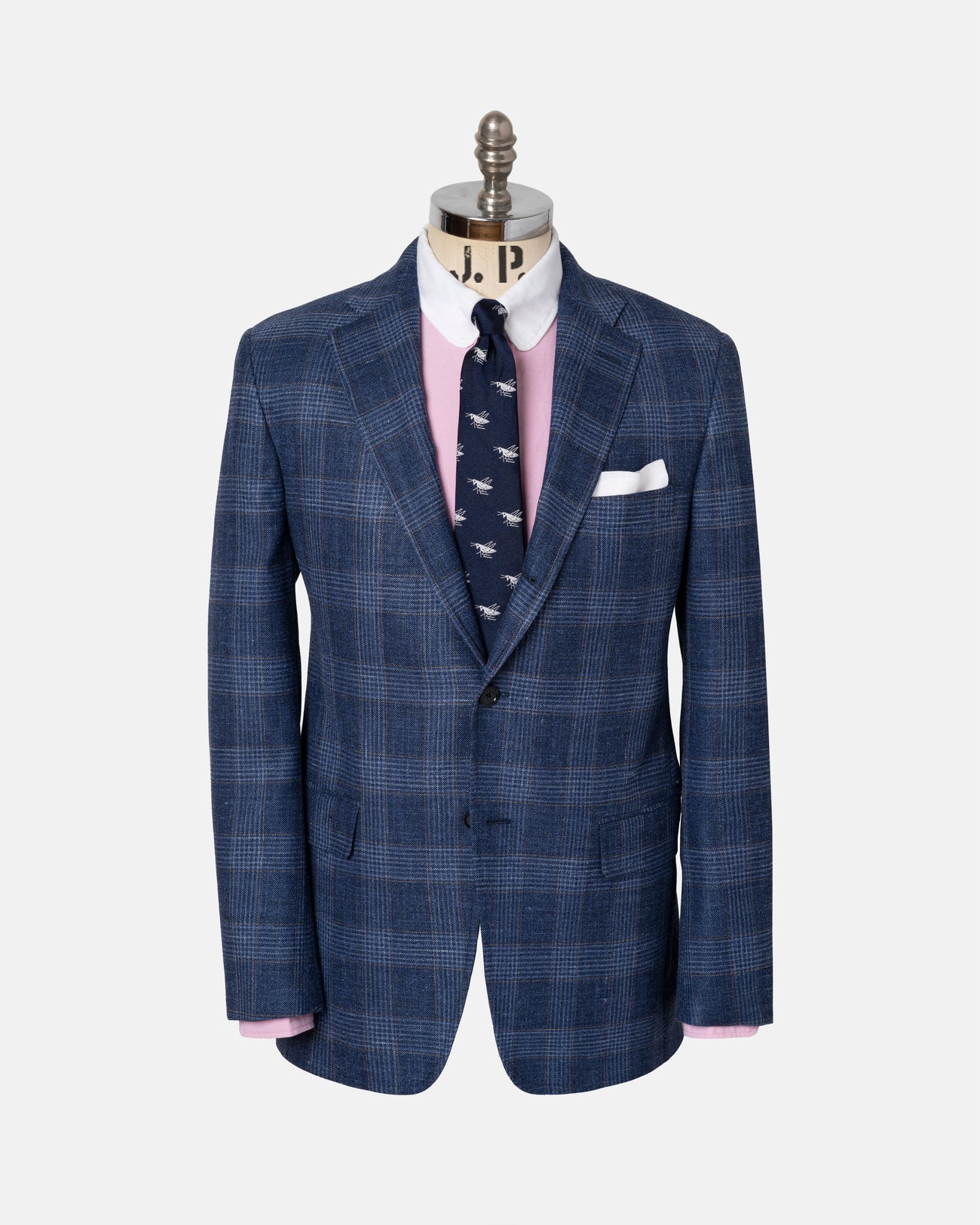 Made-in-USA Blue & Copper Plaid Wool/Silk/Linen Sport Coat