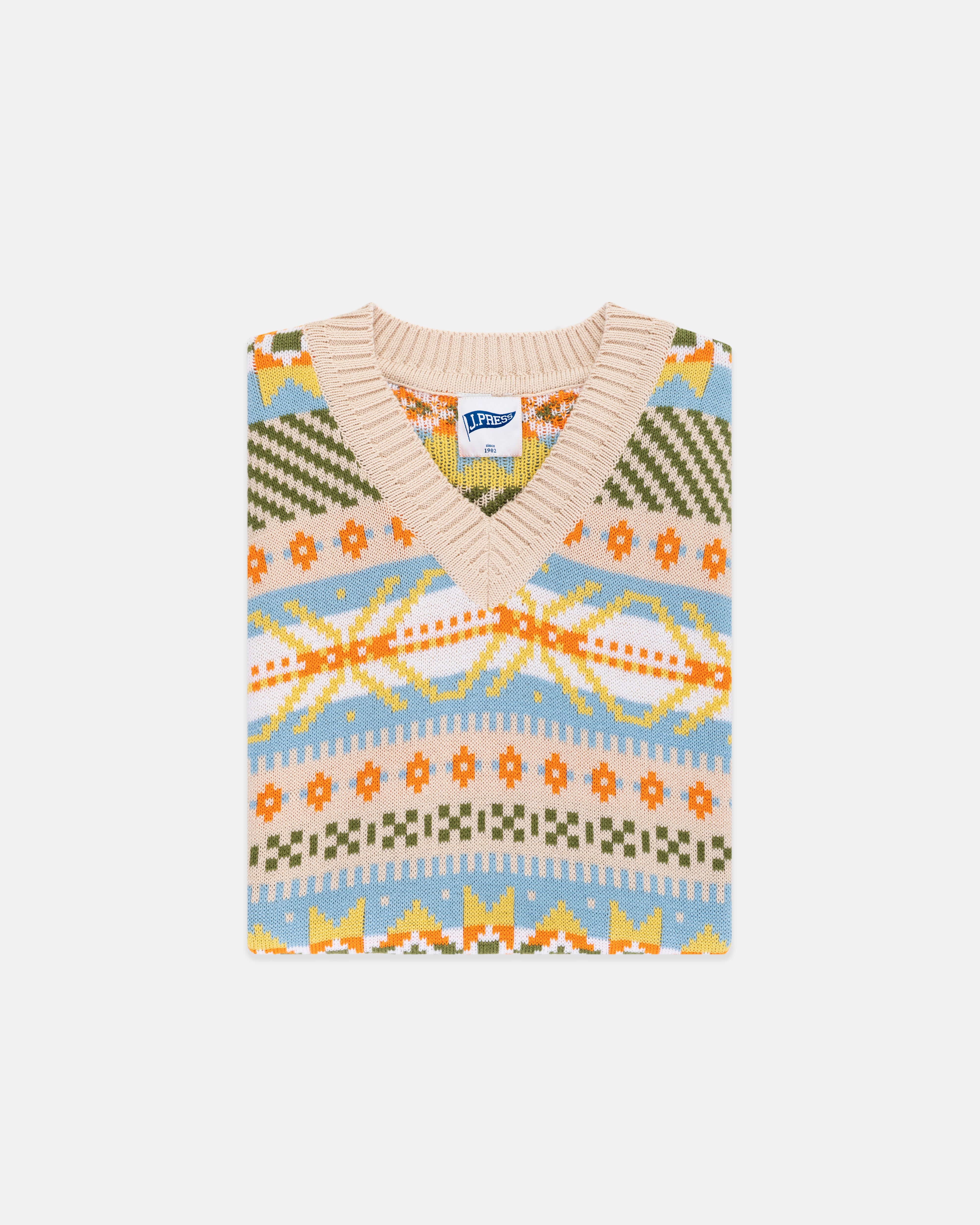 Cotton Fair Isle Sweater Vest - Trim Fit