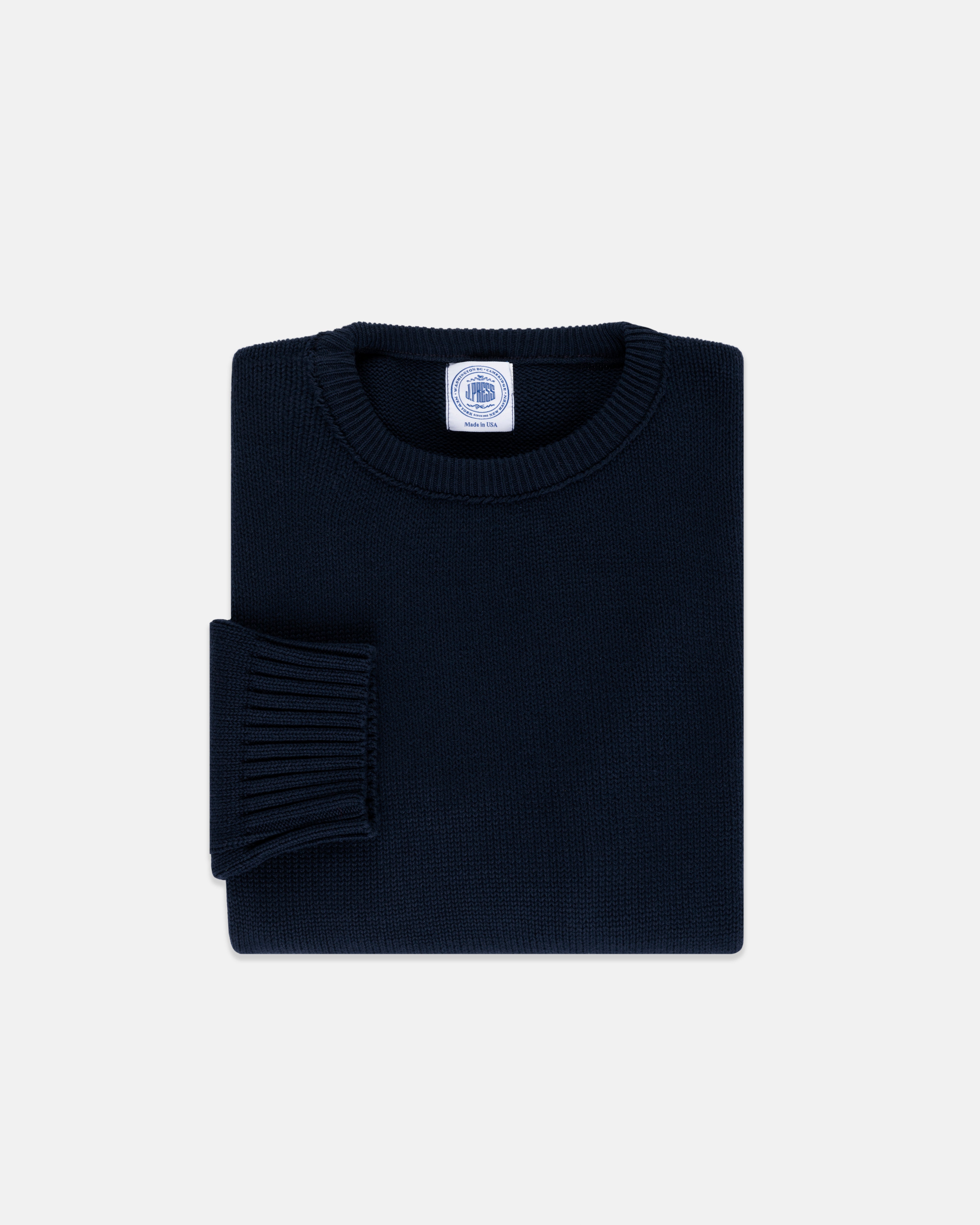 Made-in-USA Navy Chunky Cotton Crewneck Sweater