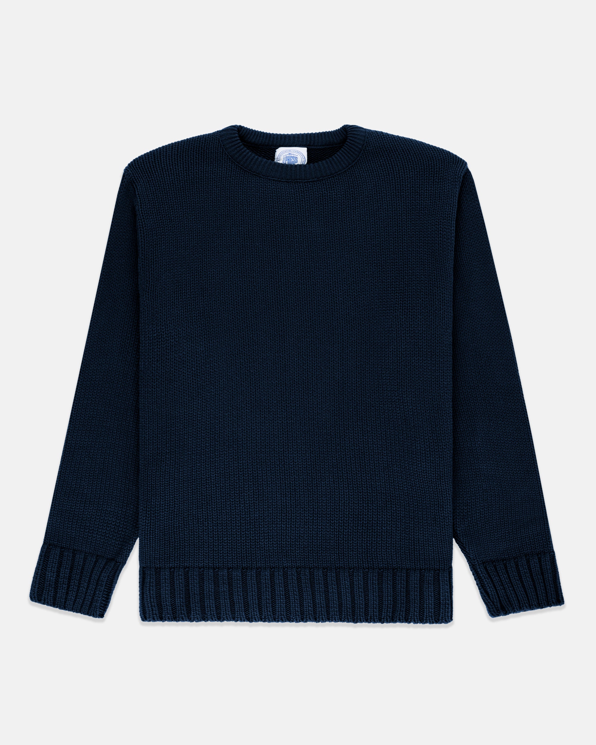 Made-in-USA Navy Chunky Cotton Crewneck Sweater