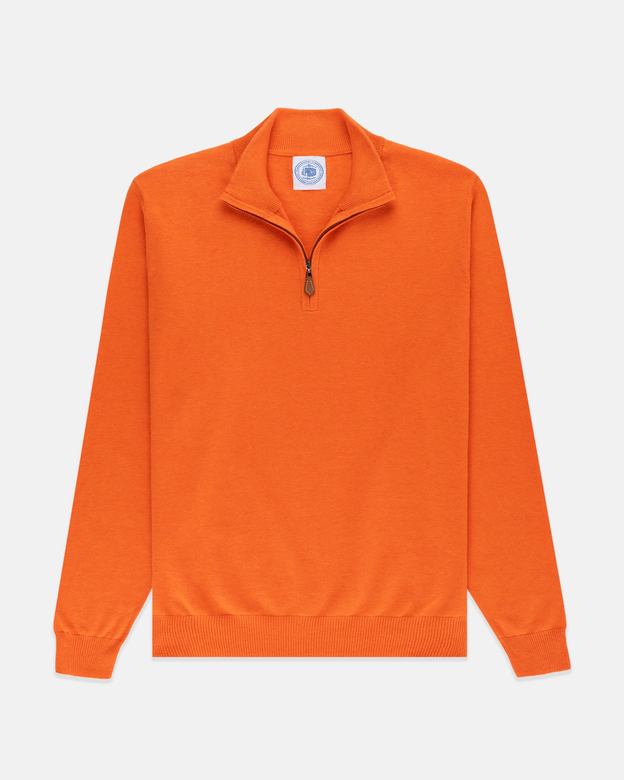 Orange Cotton-Cashmere Quarter-Zip Sweater