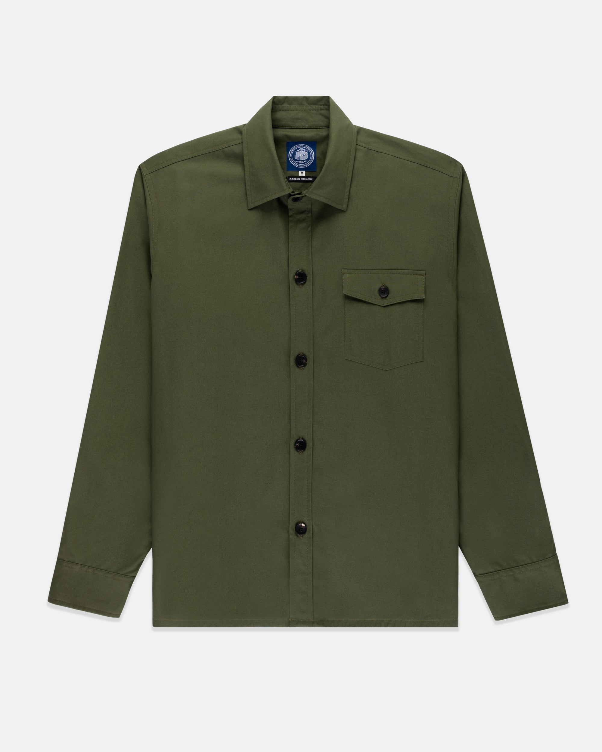 Made-in-England Olive Drywax Cotton Overshirt
