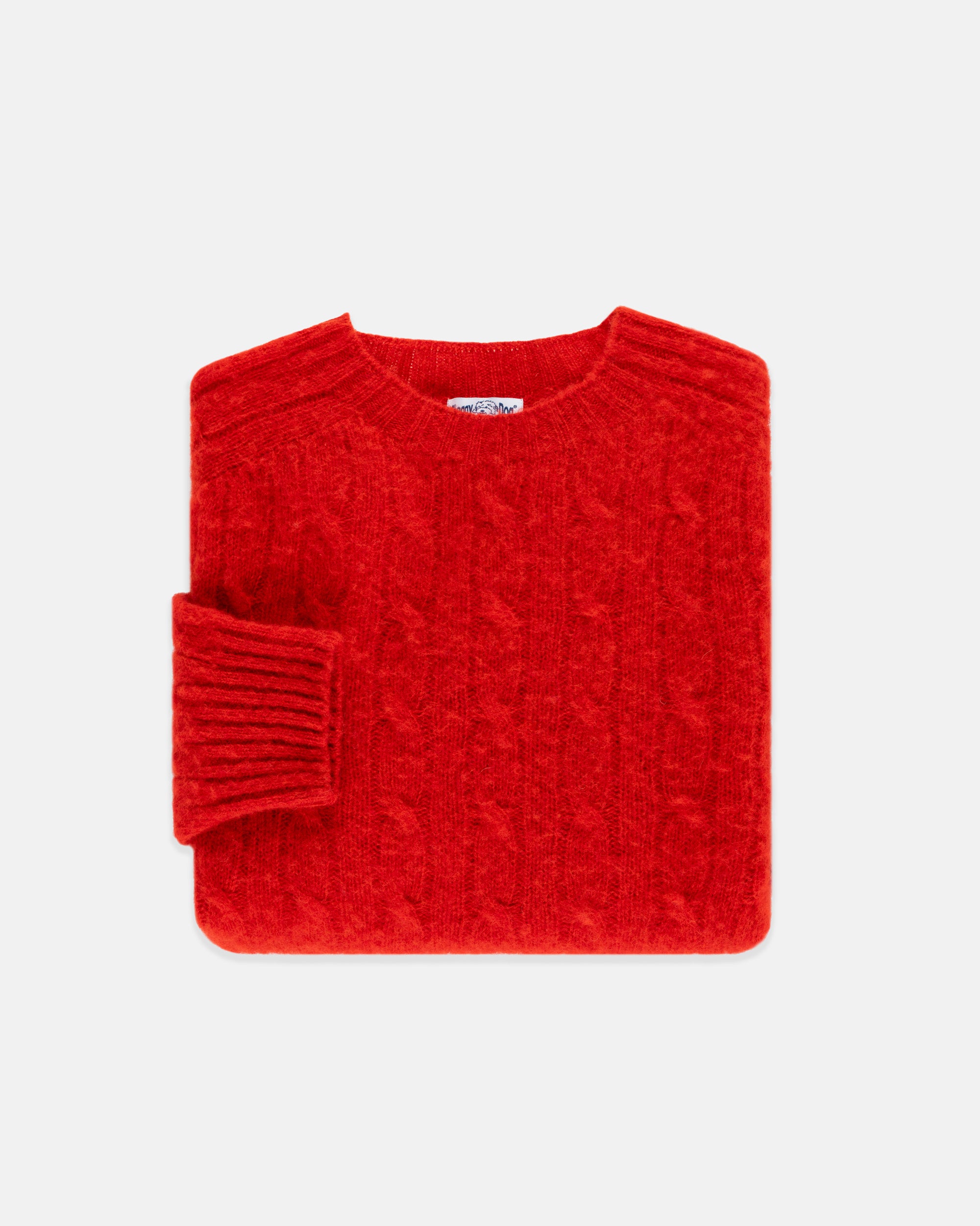 Made-in-Scotland Red Shaggy Dog Cable Knit Sweater - Classic Fit