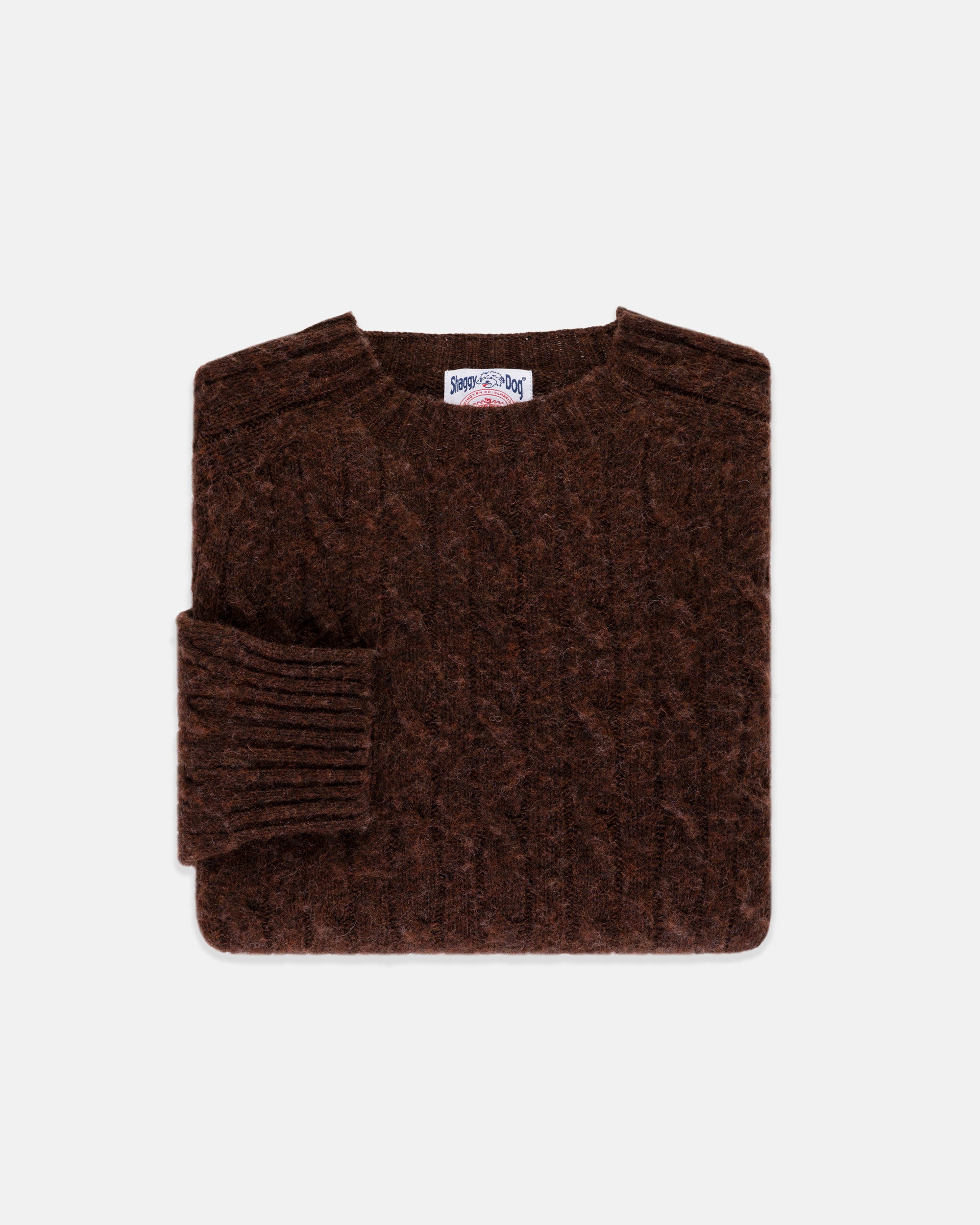 Made-in-Scotland Brown Shaggy Dog Cable Knit Sweater - Classic Fit