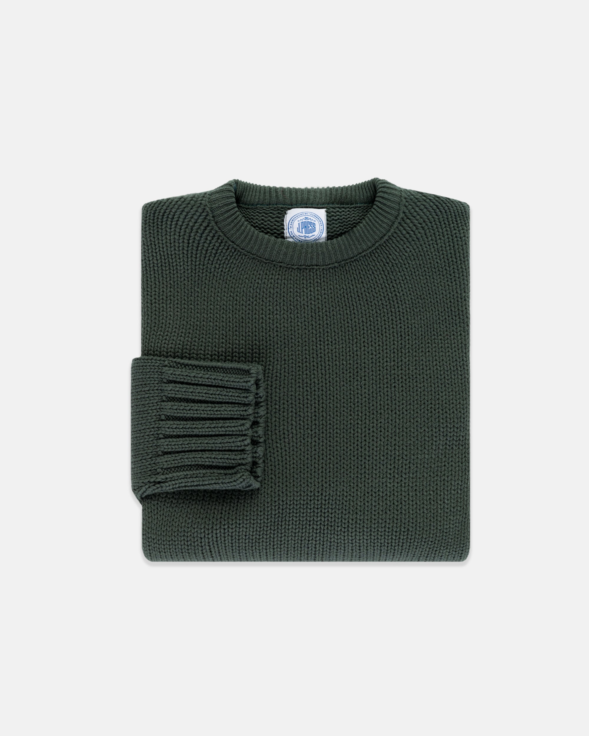 Made-in-USA Spruce Chunky Cotton Crewneck Sweater