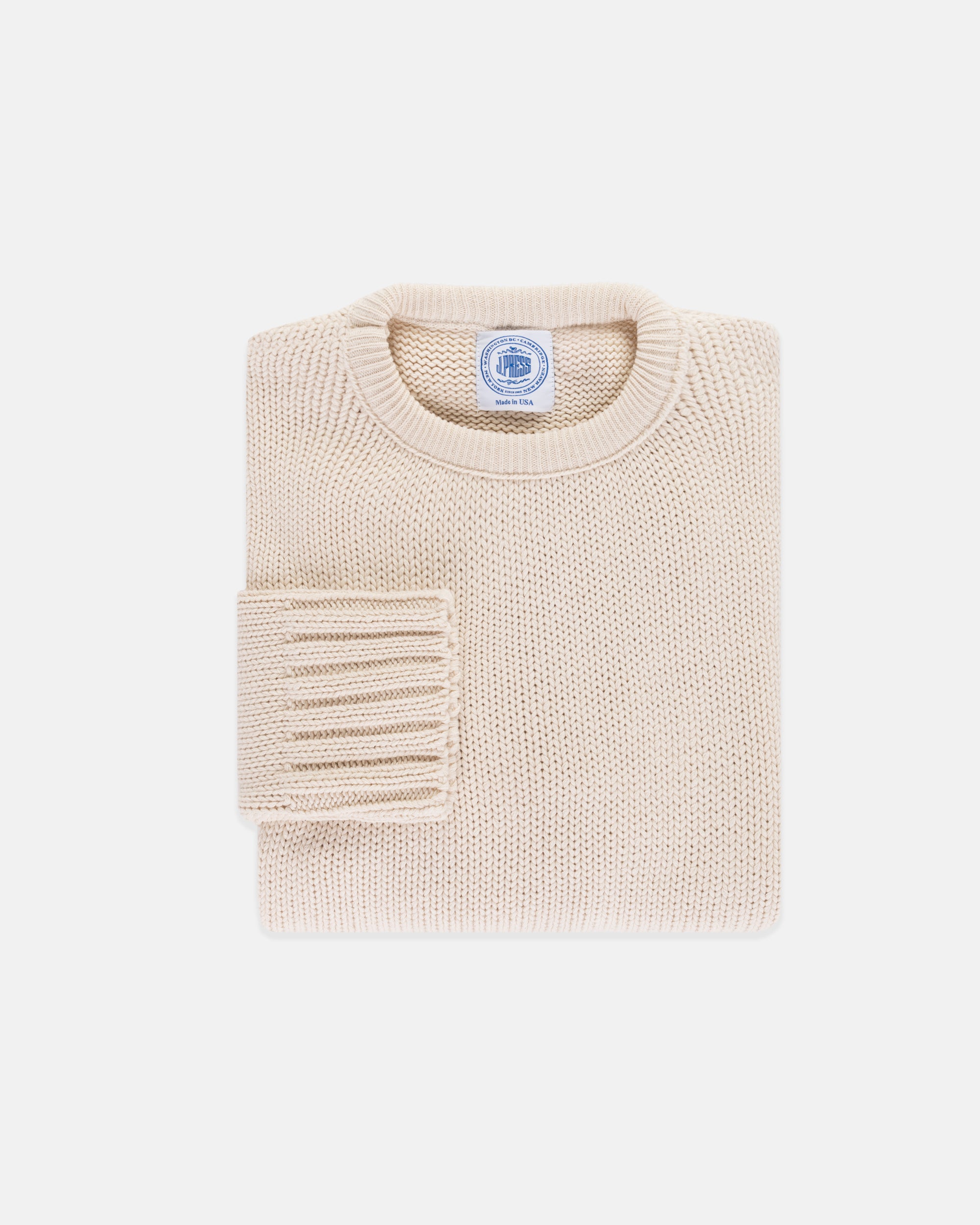 Made-in-USA Natural Chunky Cotton Crewneck Sweater