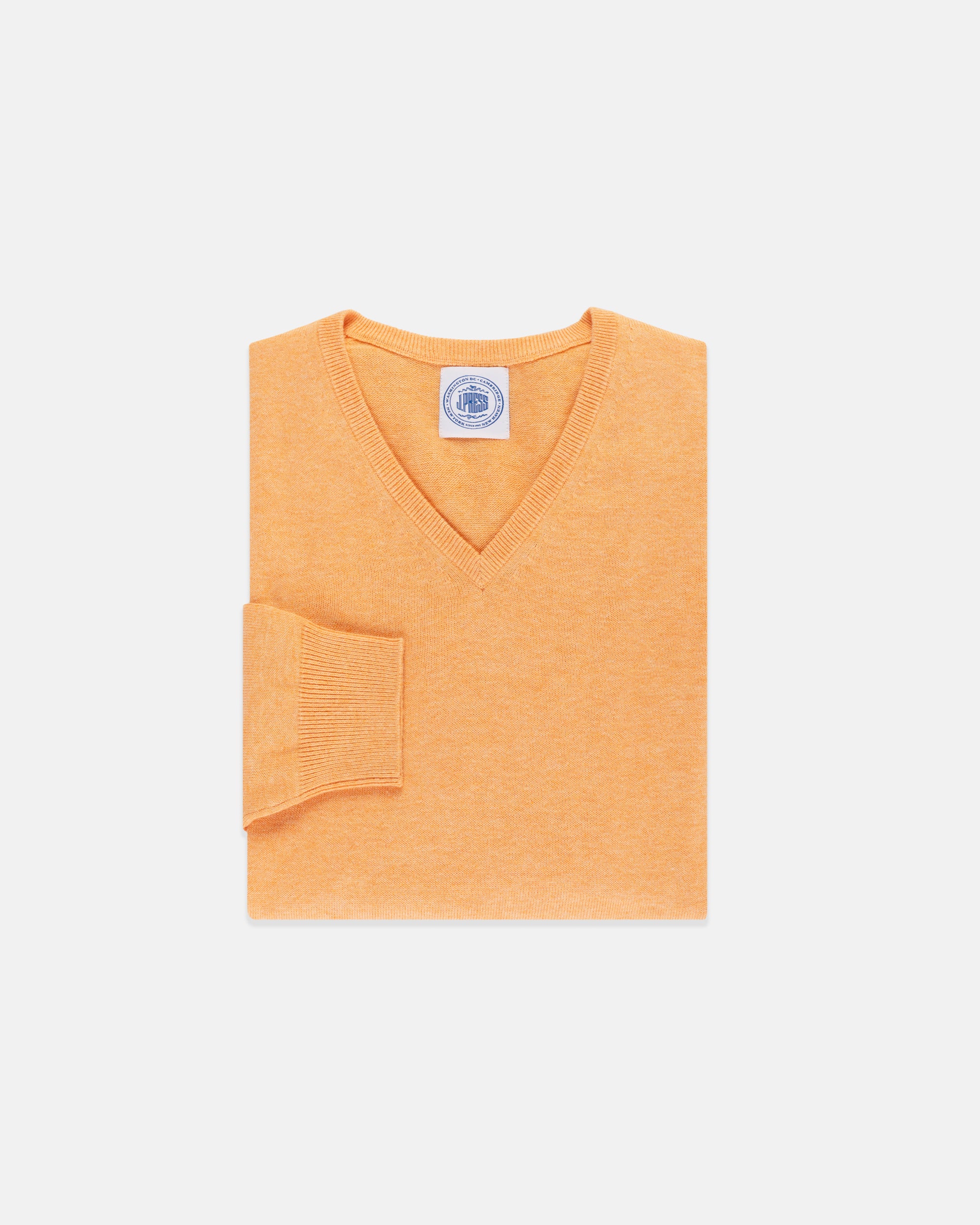 Orange Cotton-Cashmere V-Neck Sweater