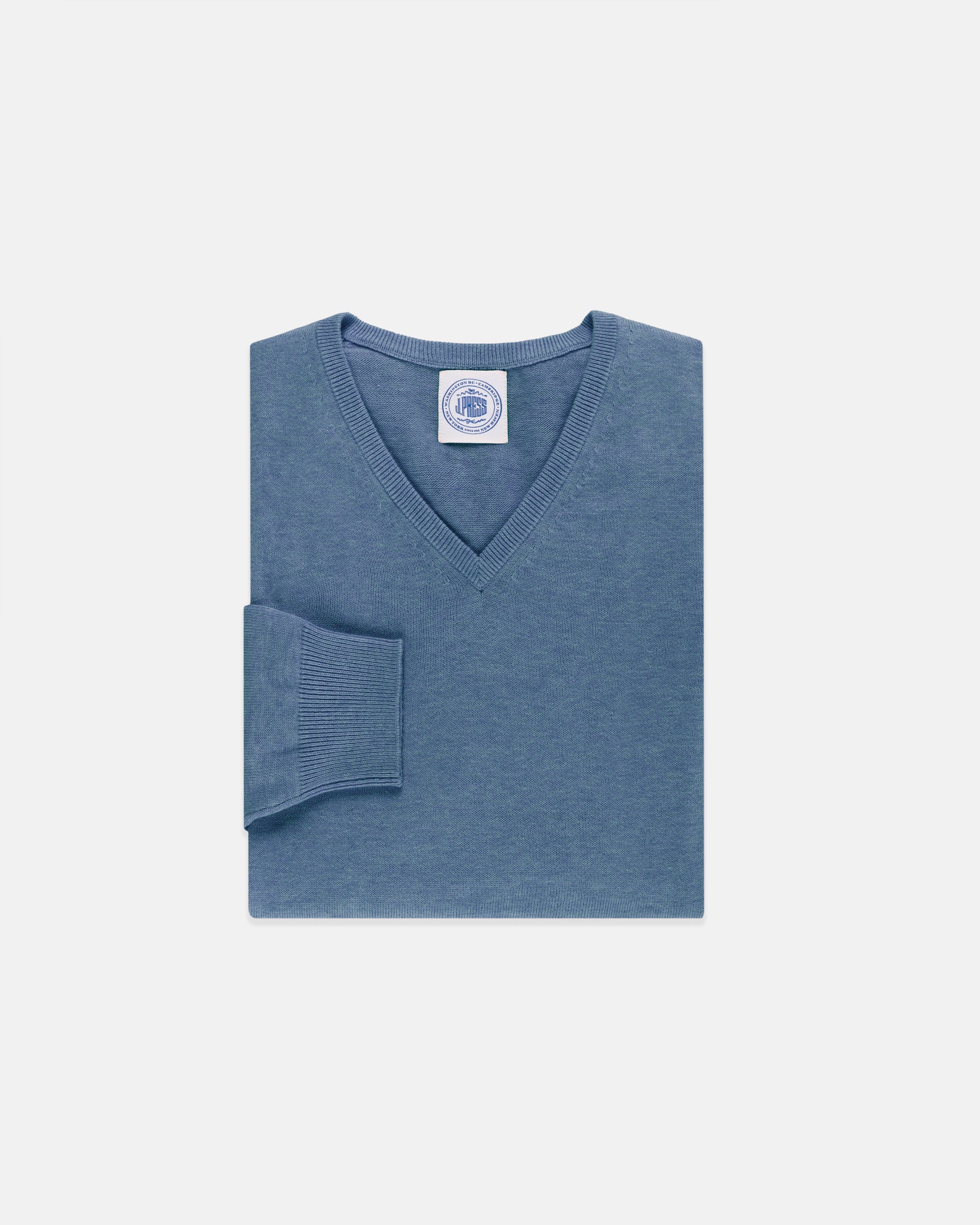 Blue Cotton-Cashmere V-Neck Sweater