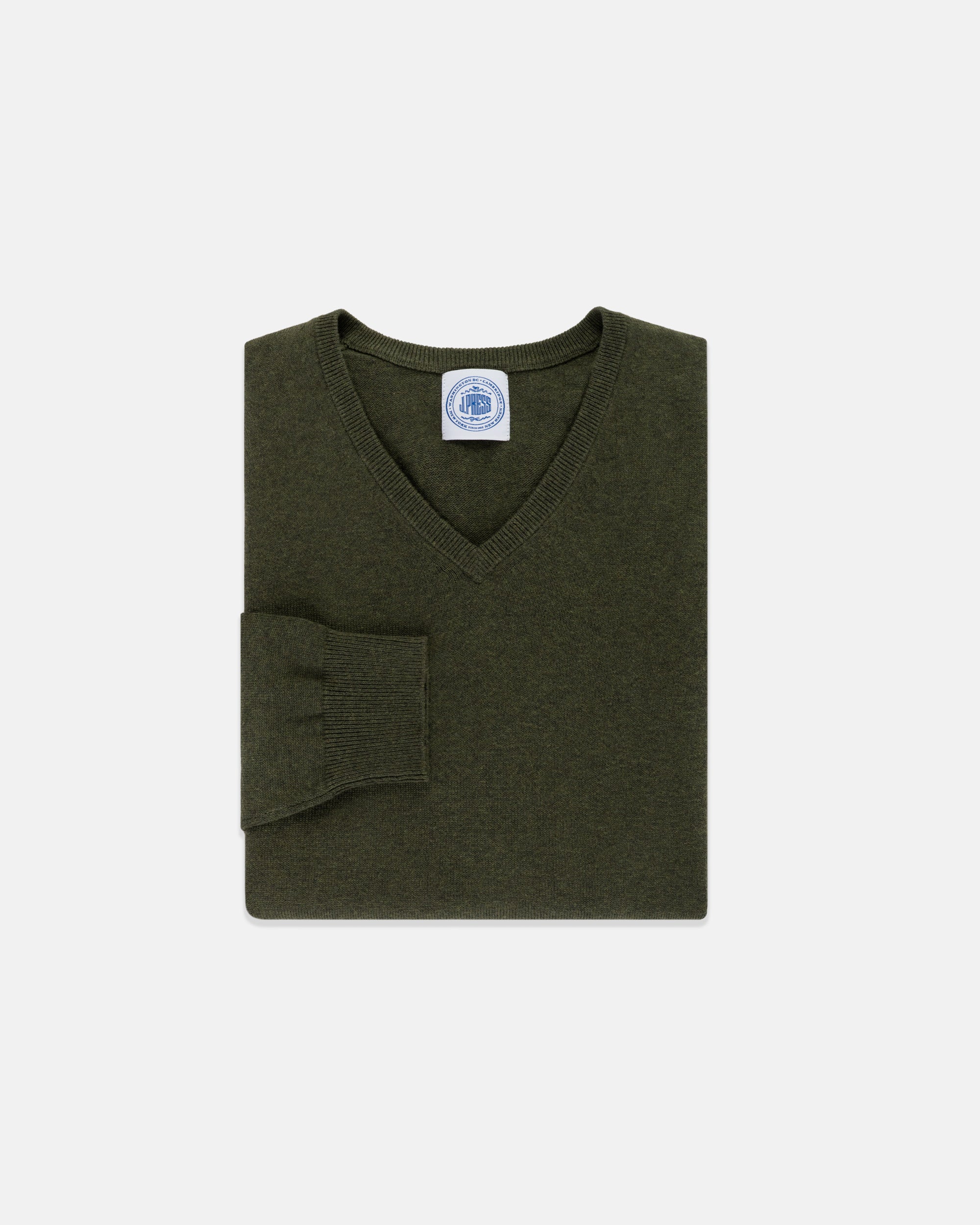 Dark Green Cotton-Cashmere V-Neck Sweater