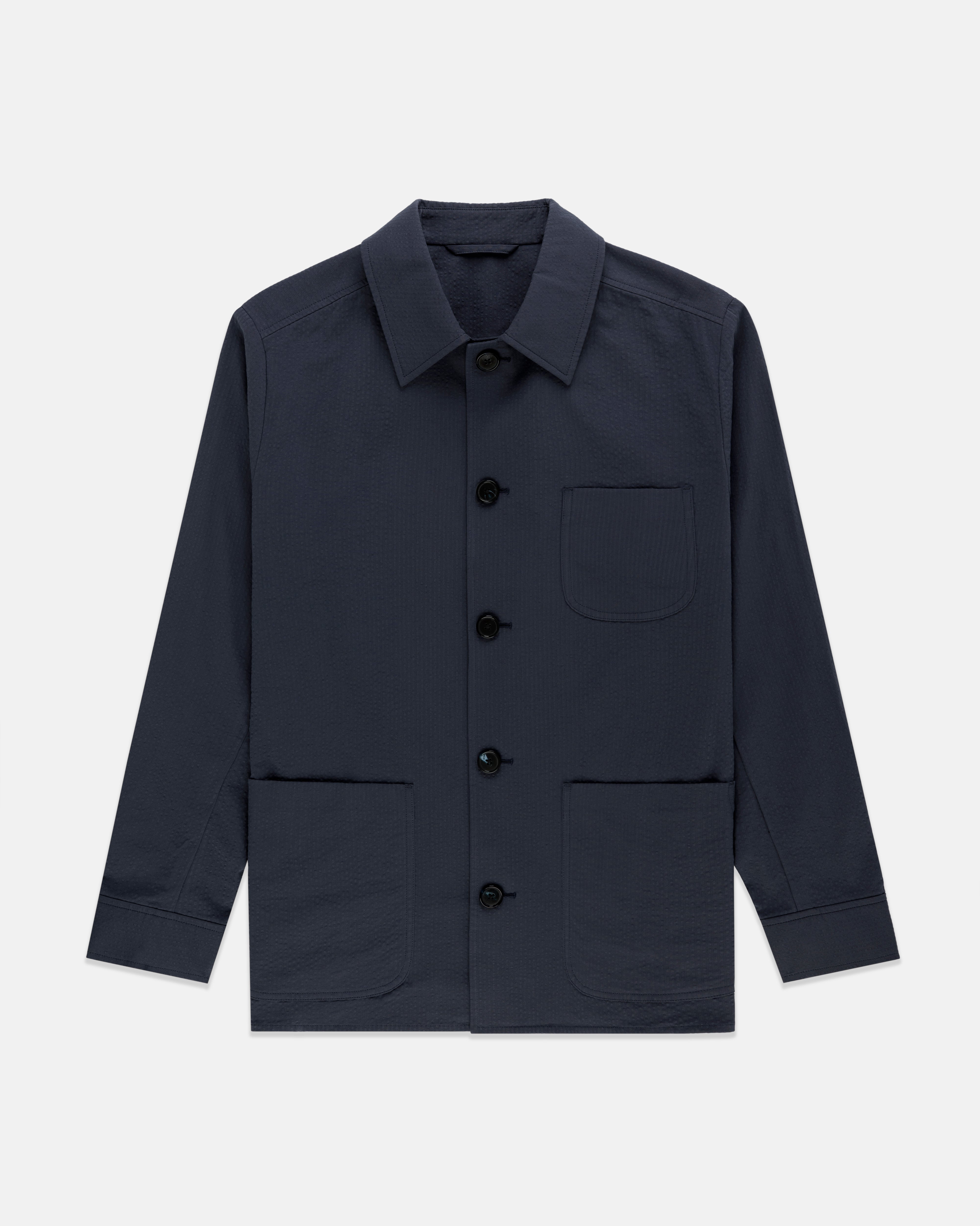 Made-in-USA Navy Seersucker Chore Jacket