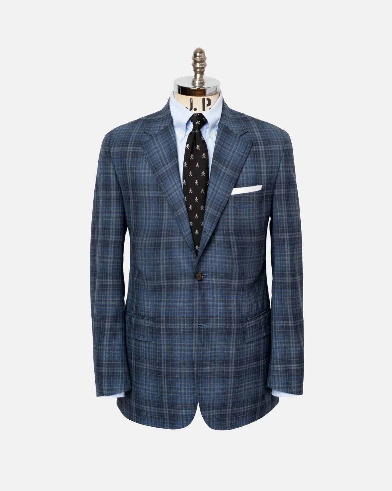 Made-in-Canada Medium Blue & Grey Plaid Wool Sport Coat