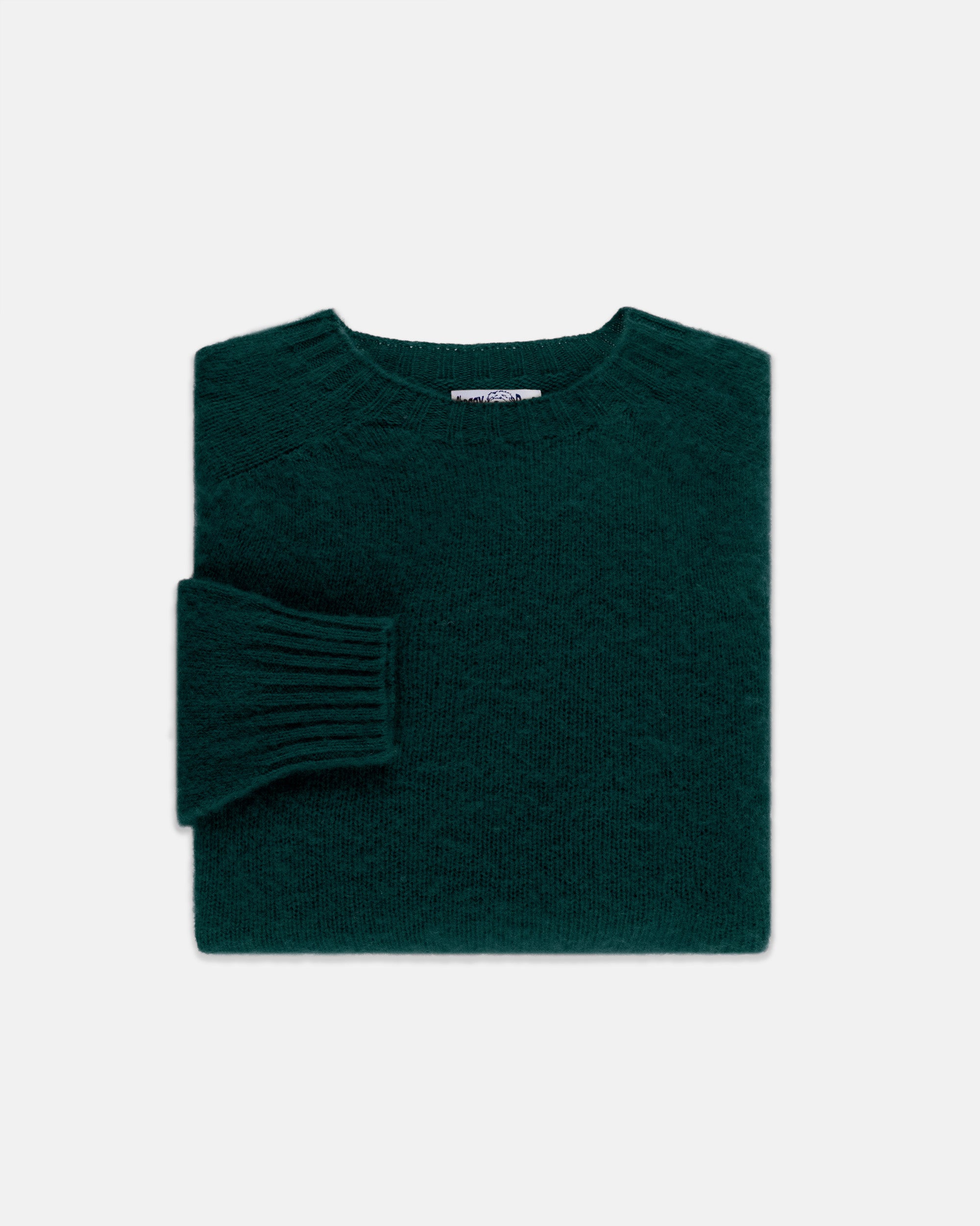 モンブラン 長袖クルーネックセーター ダークグリーン Made-in-Scotland Forest Green Shaggy Dog Sweater - Trim Fit
